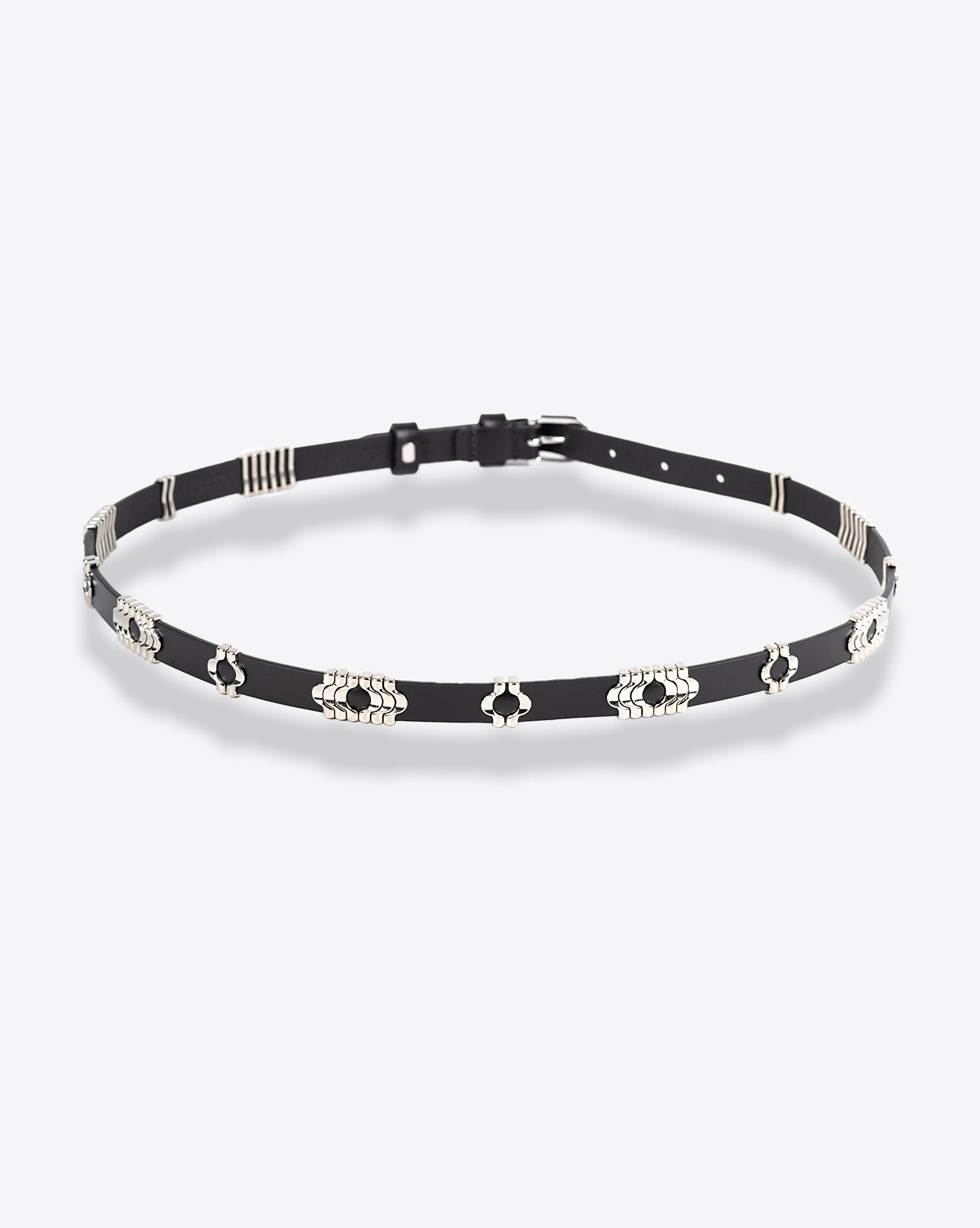 Produit Ceinture bijou en cuir de veau noir et métal argenté Odena Isabel Marant. Dos.