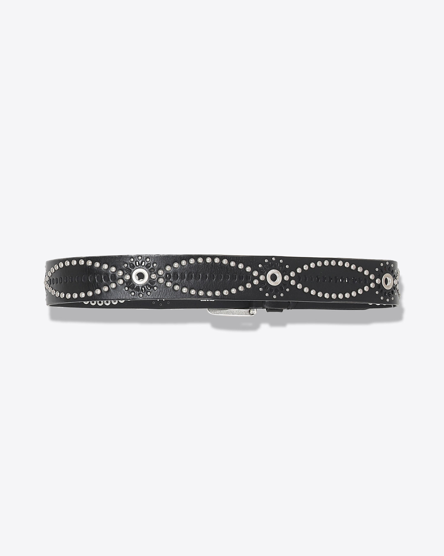 Ceinture en cuir noir clouté boucle argenté Titan Golden Goose. Dos.