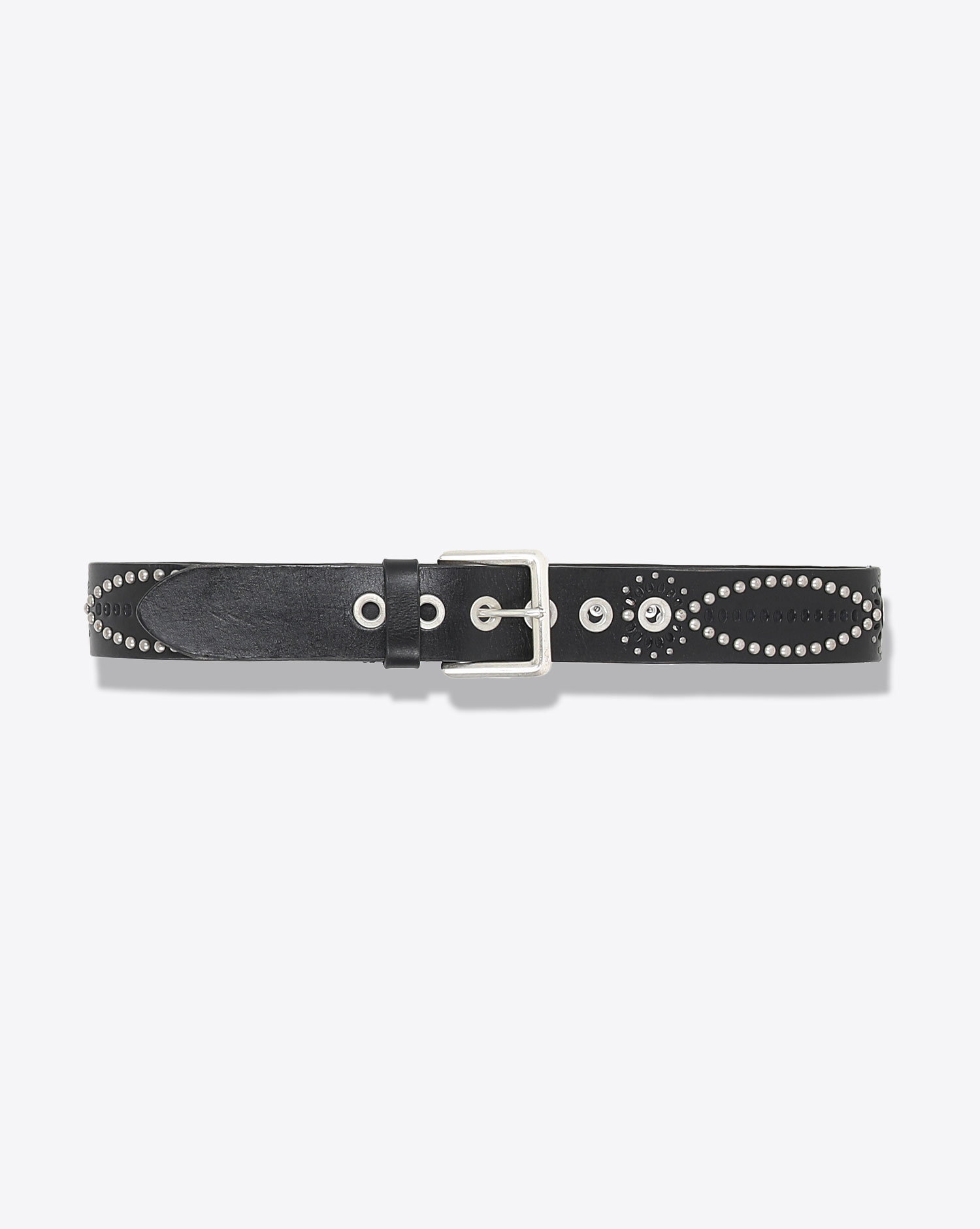 Ceinture en cuir noir clouté boucle argenté Titan Golden Goose. Face.  
