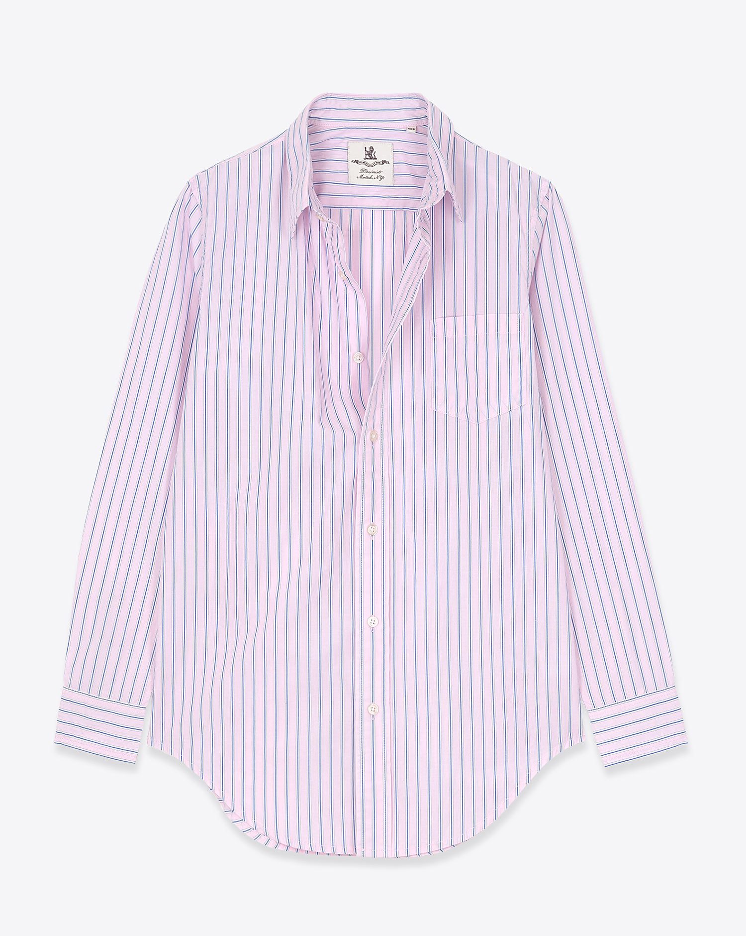 Produit Chemise Boyfriend en popeline de coton à rayures roses blanches et bleues Denimist. Face 