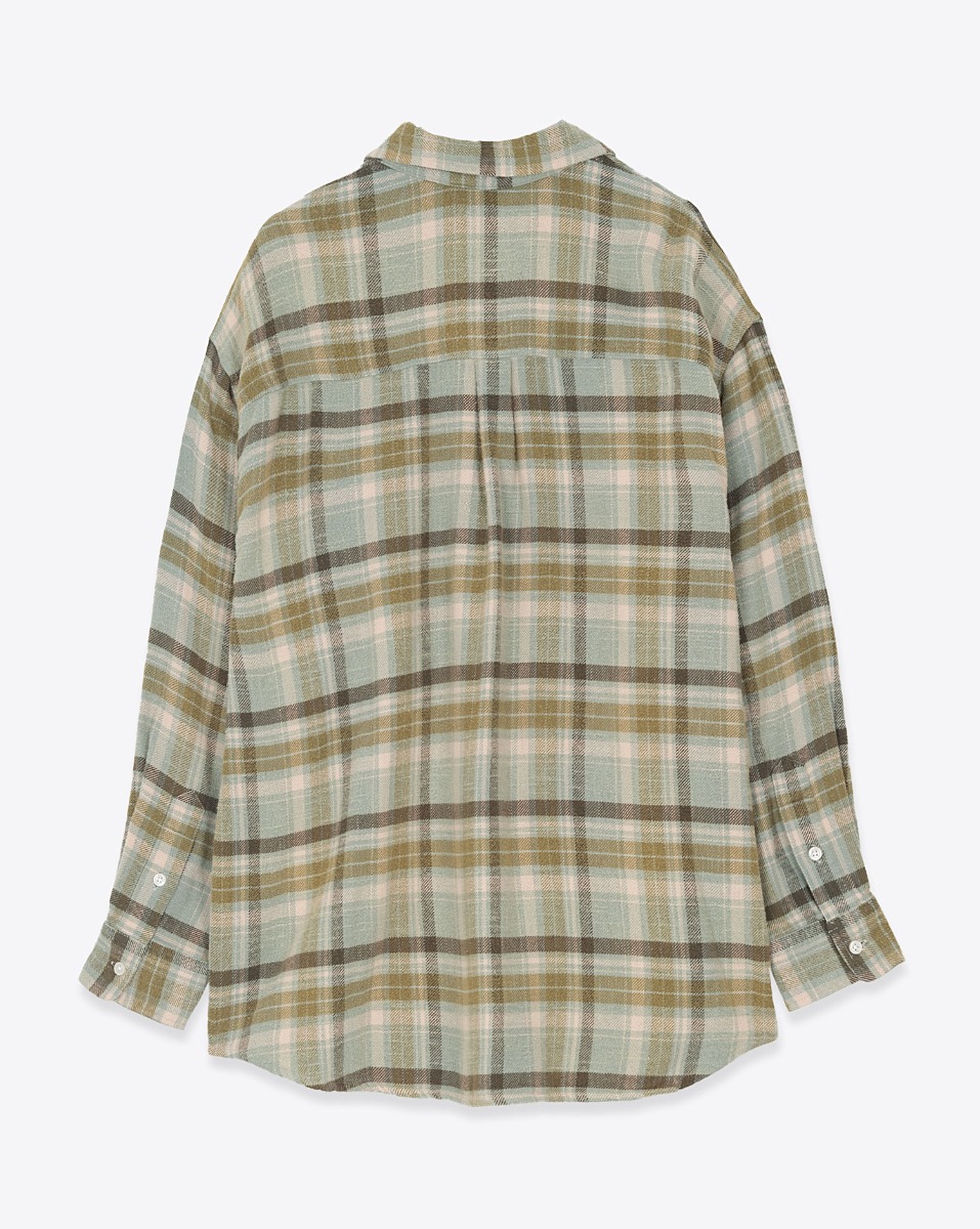 Chemise Boyfriend Shirt R13 à carreaux turquoise Plaid. Vue de dos.