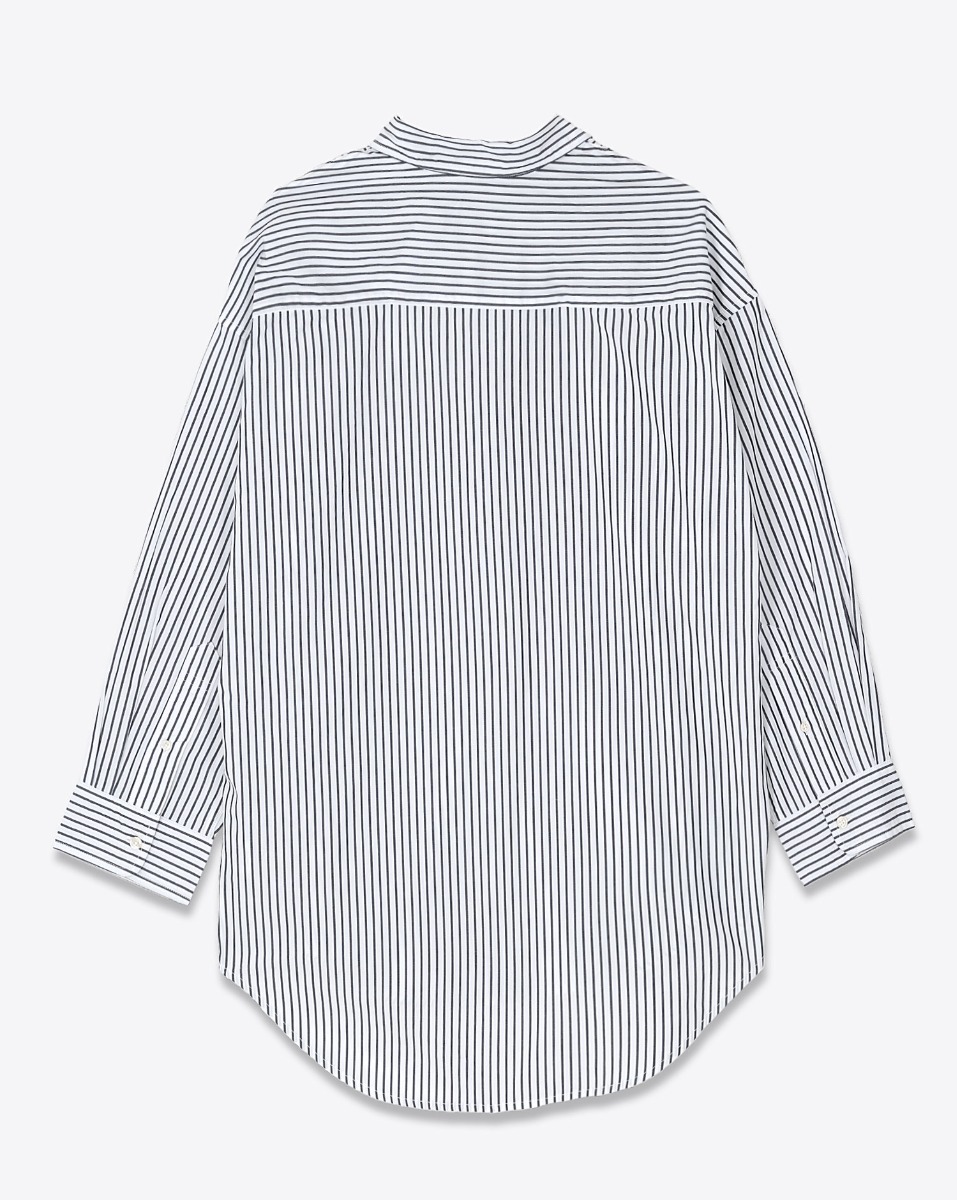 Chemise Button Front Shirt Denimist en popeline de coton blanche rayures marine. Vue de dos.