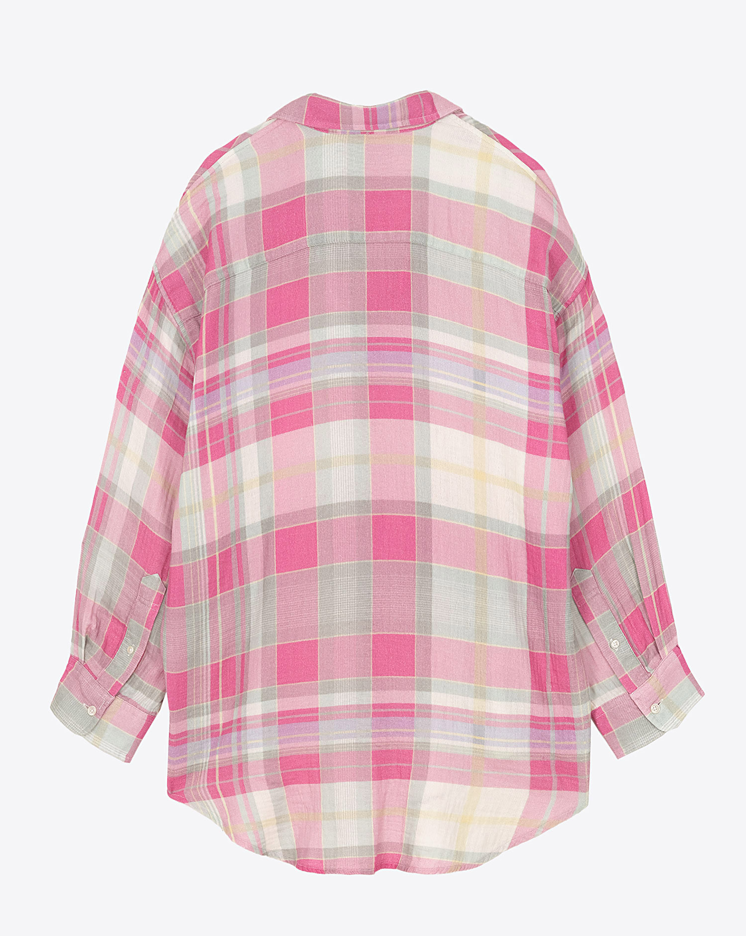 Chemise manches longues Button Front Denimist à carreaux roses. Dos.