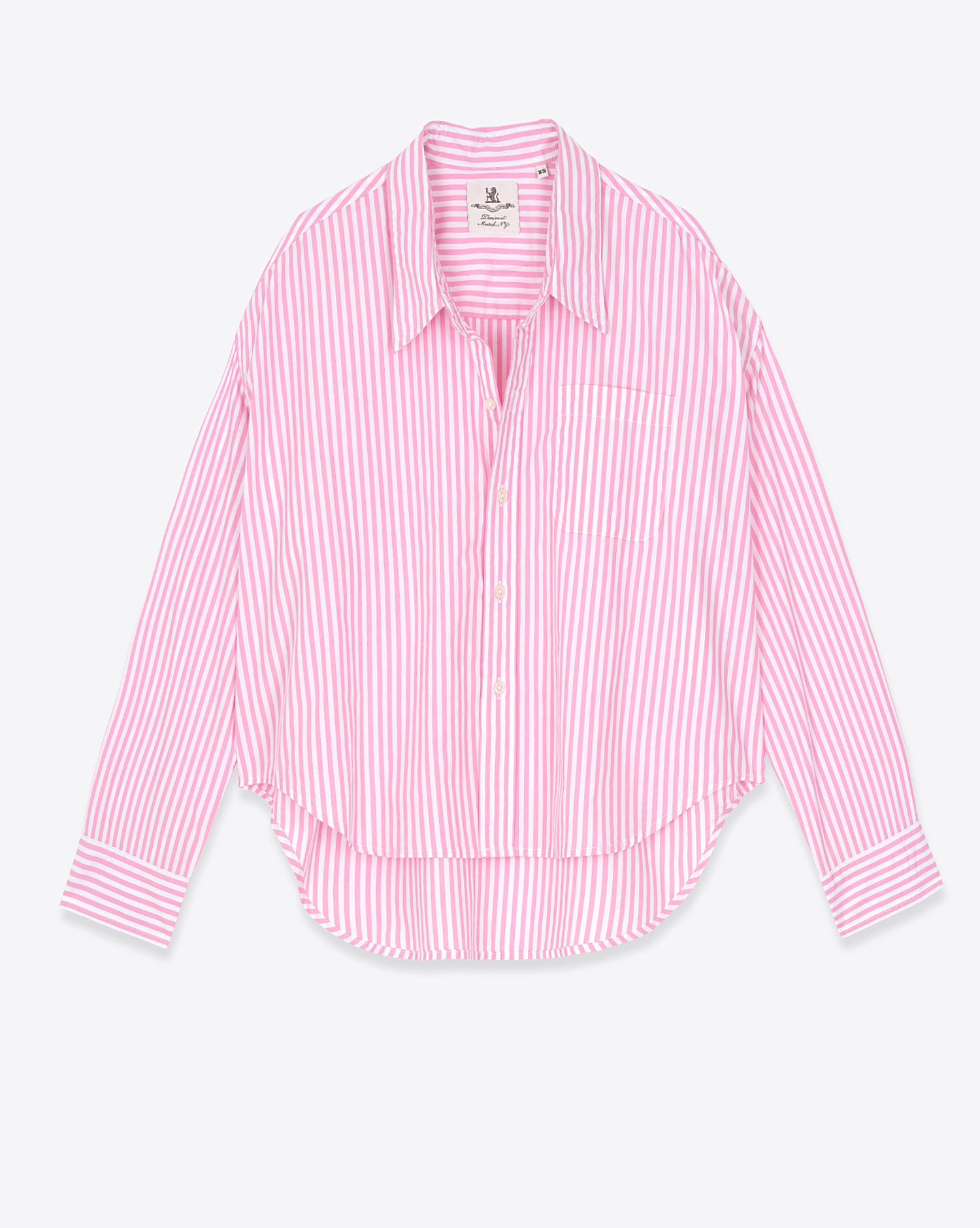 Produit Chemise courte en popeline de coton rayée rose et blanche Denimist. Face.