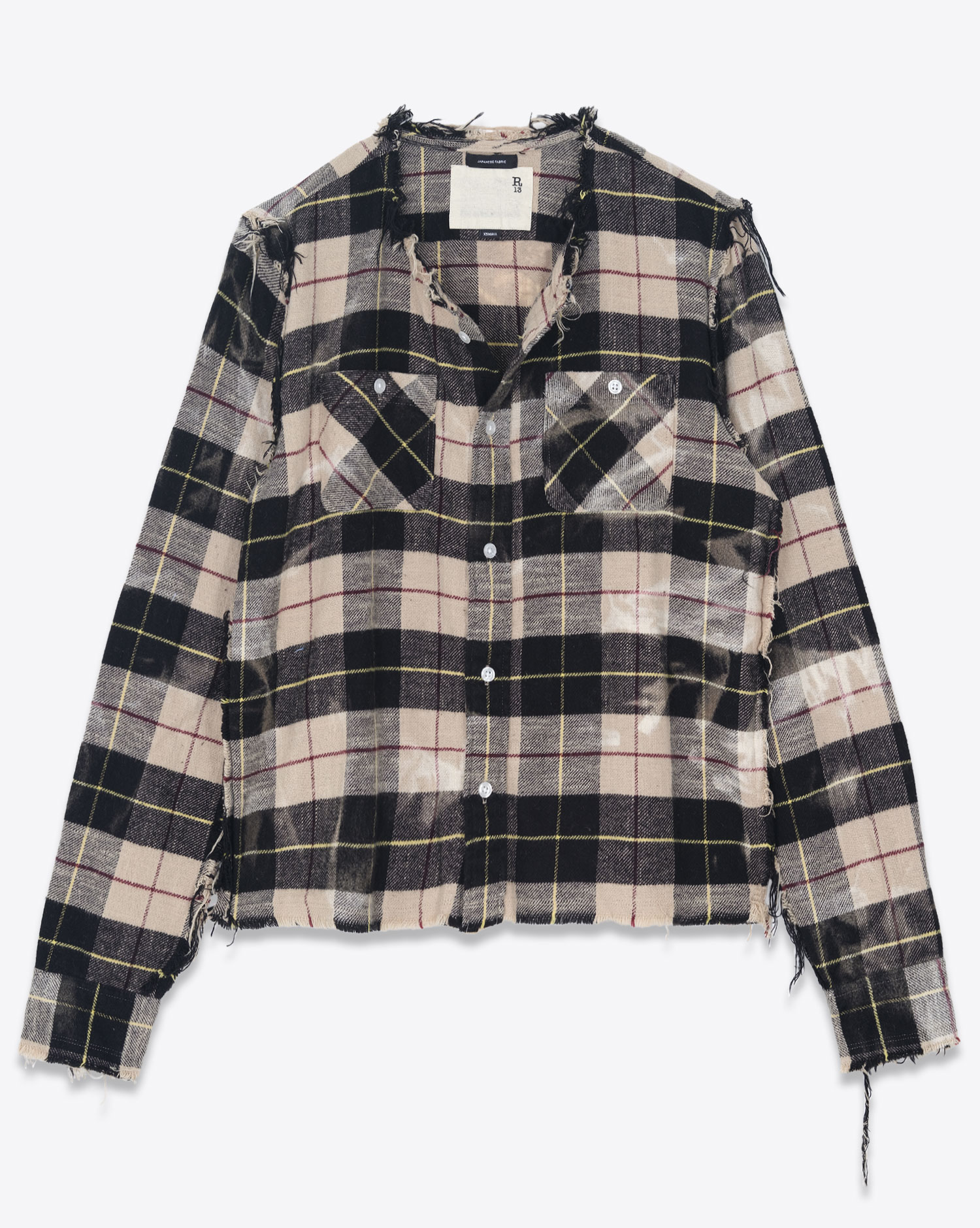 R13 Chemise Crewneck Déchirée Beige Noir Jaune Plaid