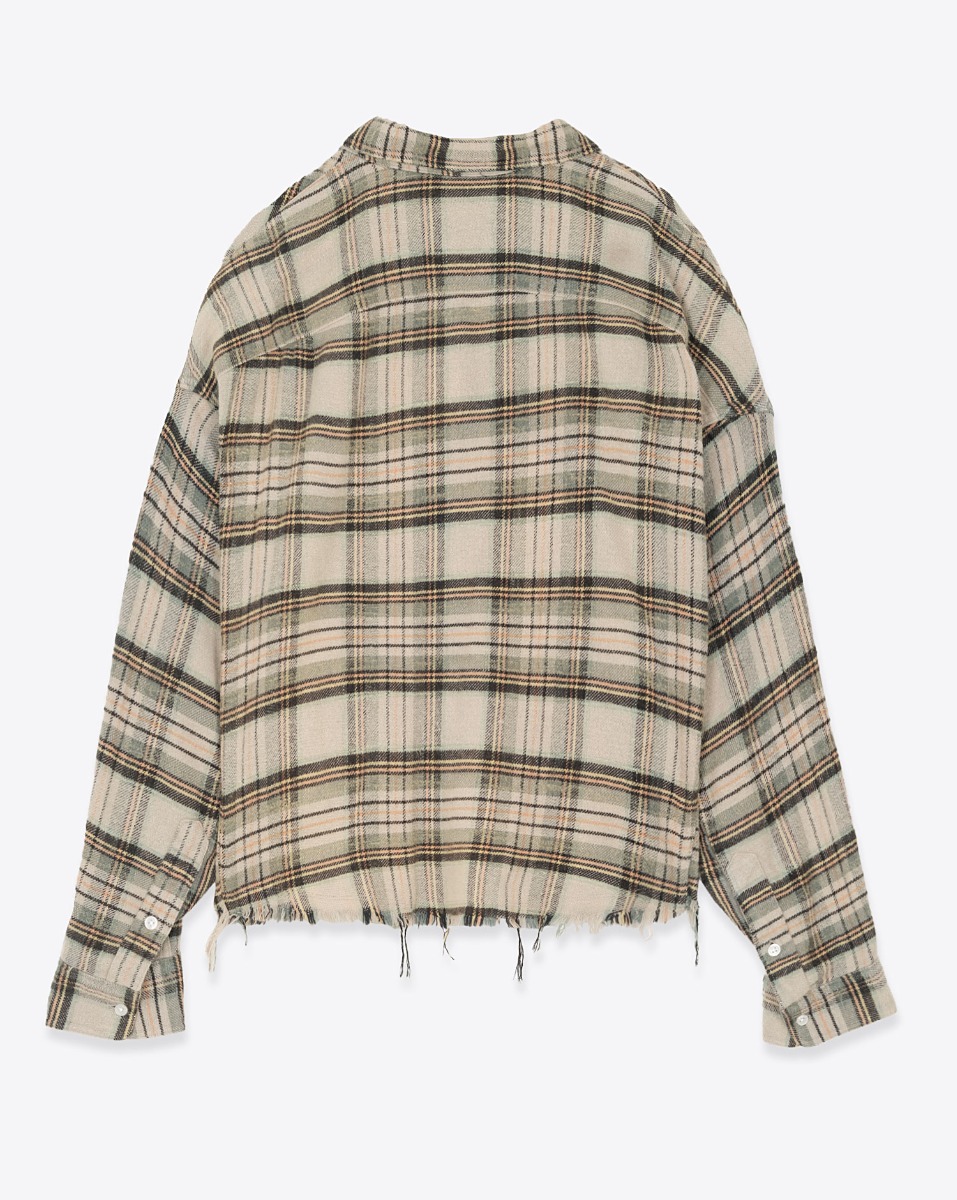 Chemise Cropped Work Shirt R13 en coton crème et turquoise à carreaux. Vue de dos.