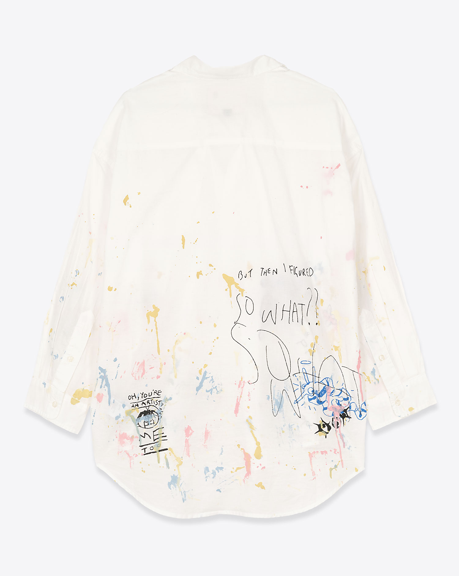 Chemise manches longues R13 en coton blanc avec dessins graffitis. Vue dos. 