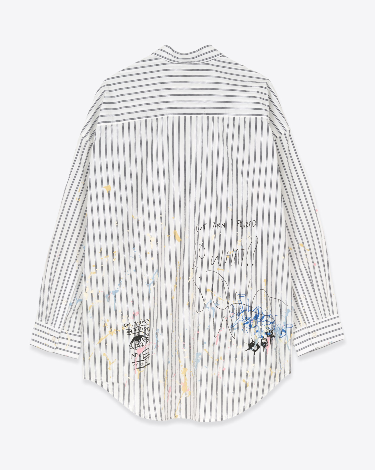 Produit Chemise manches longues Drop Neck R13 en coton à rayures avec dessins graffitis. Vue dos. 