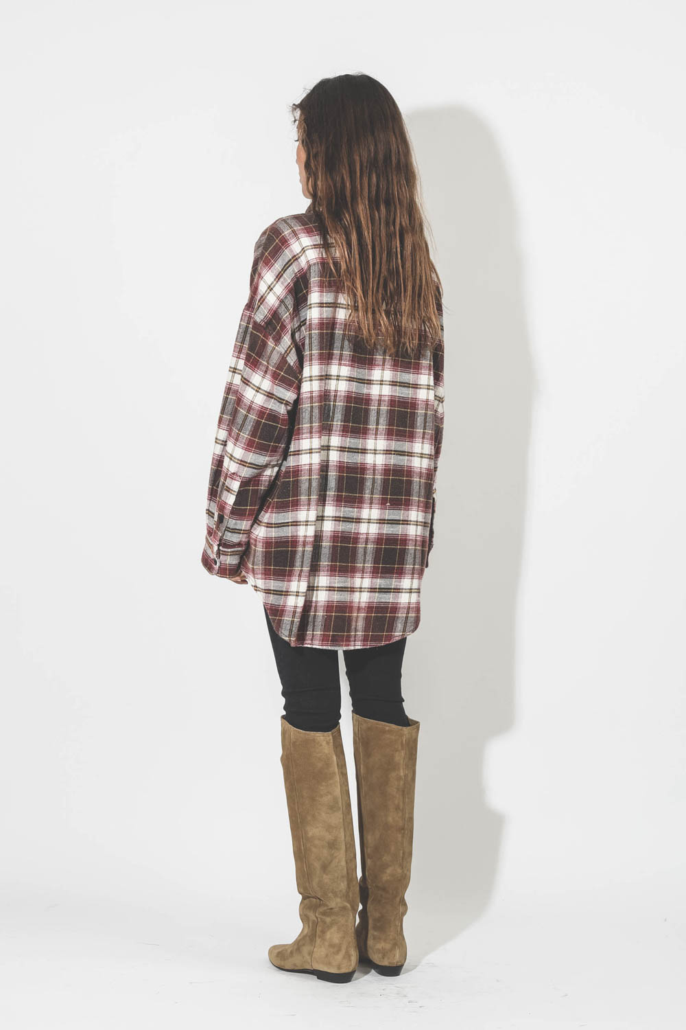 Chemise R13 Denim Drop Neck Ecru/Maroon Plaid