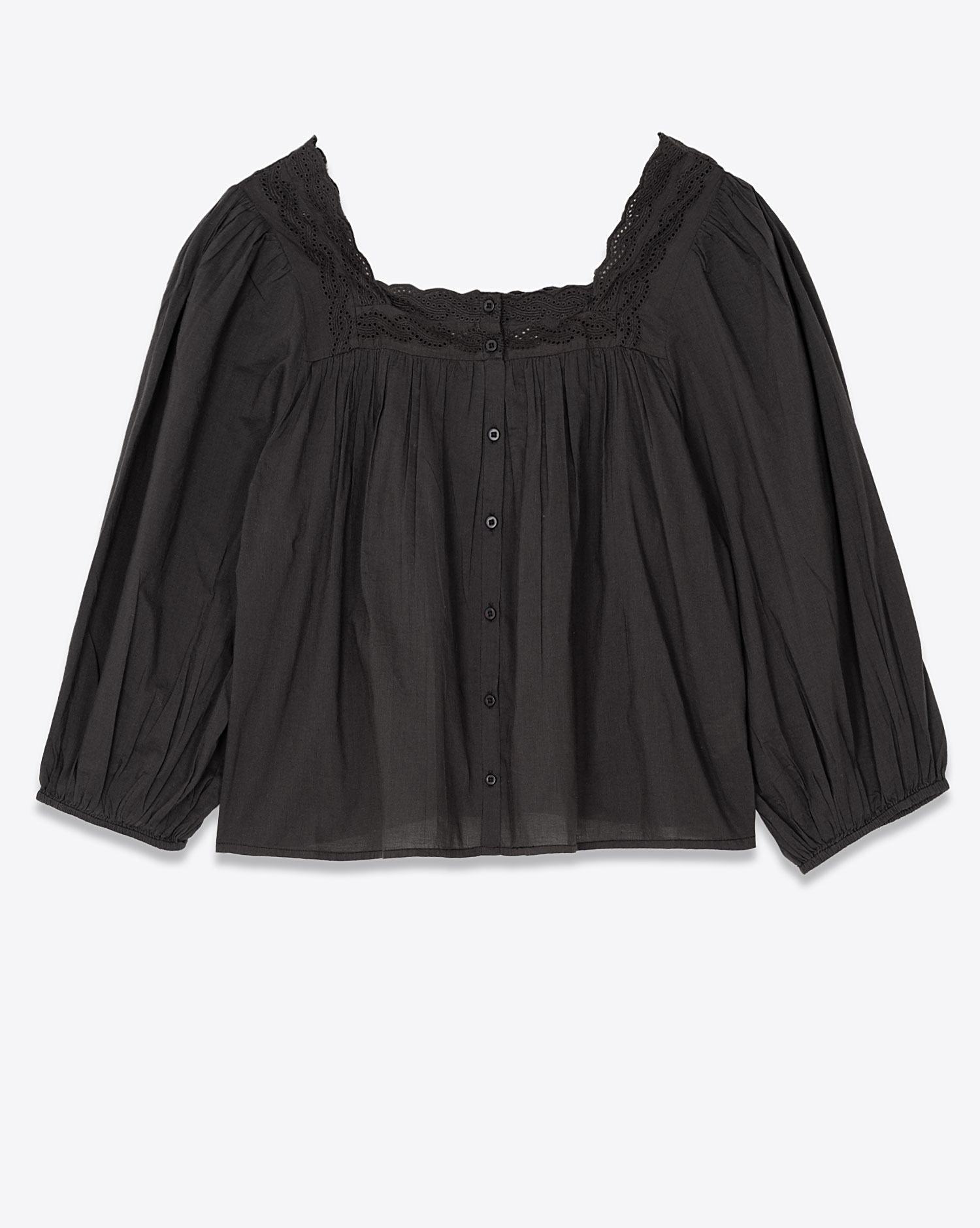 Produit Blouse manches 3/4 blousantes en coton noir Eyelet The Great. Face.