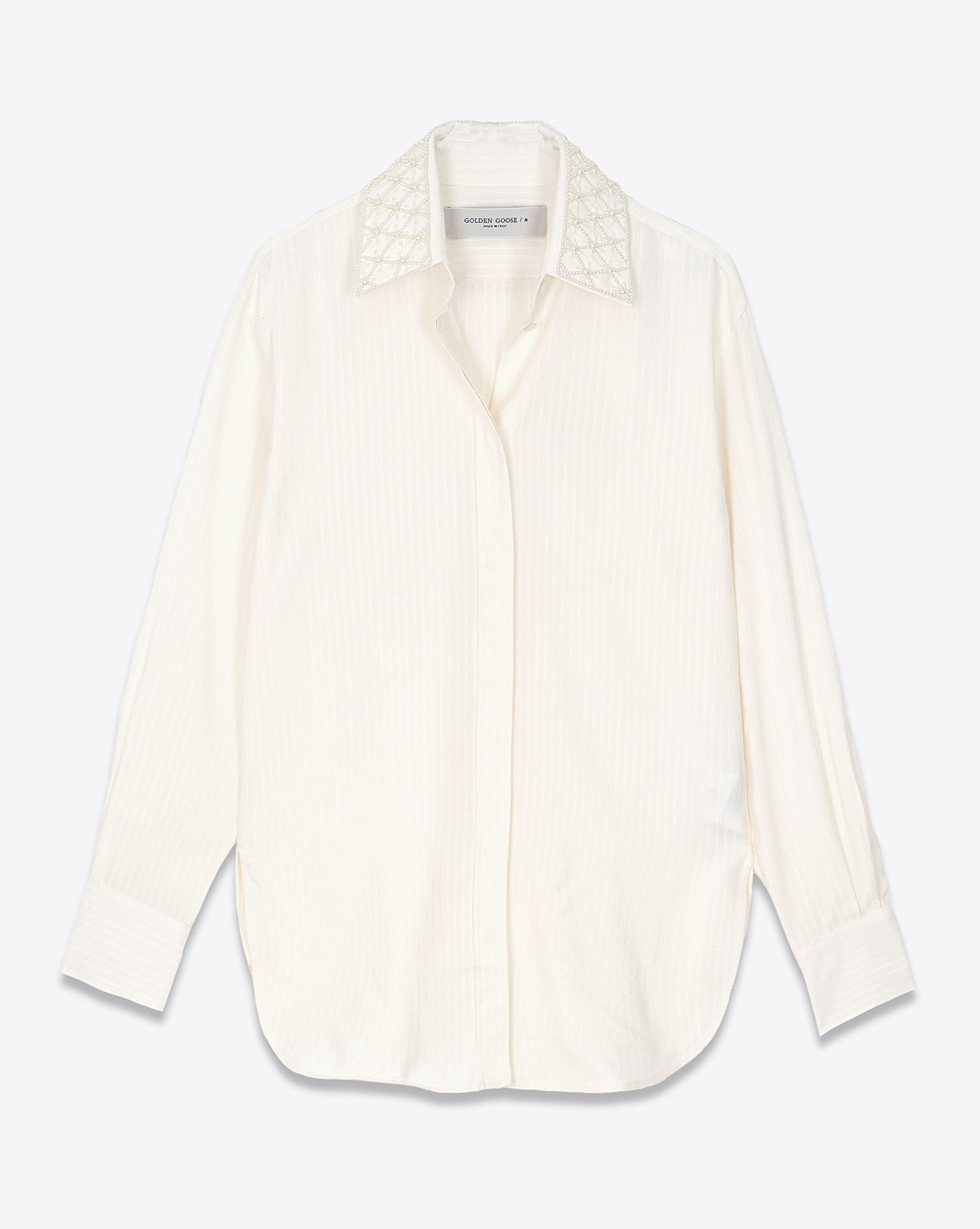 Golden Goose Chemise Jacquard Rayée et Perle Blanc Heritage 