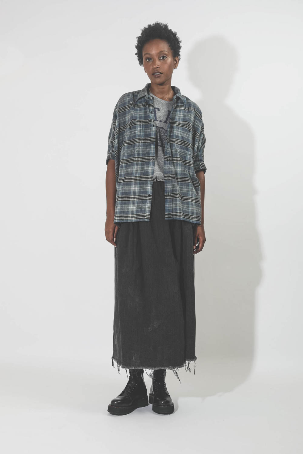 Plaid Oversized Boxy Shirt - Blue Plaid 