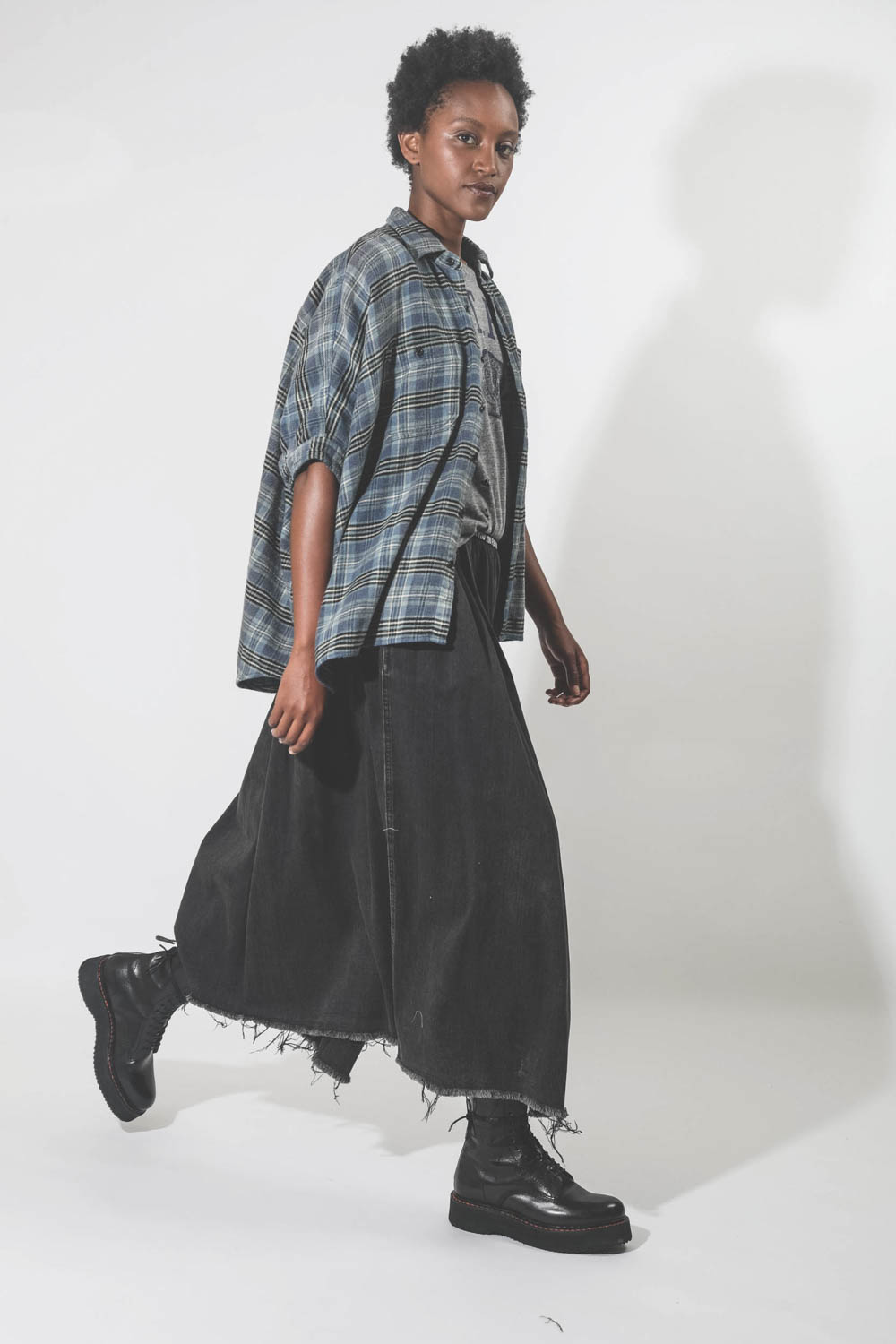 Plaid Oversized Boxy Shirt - Blue Plaid 