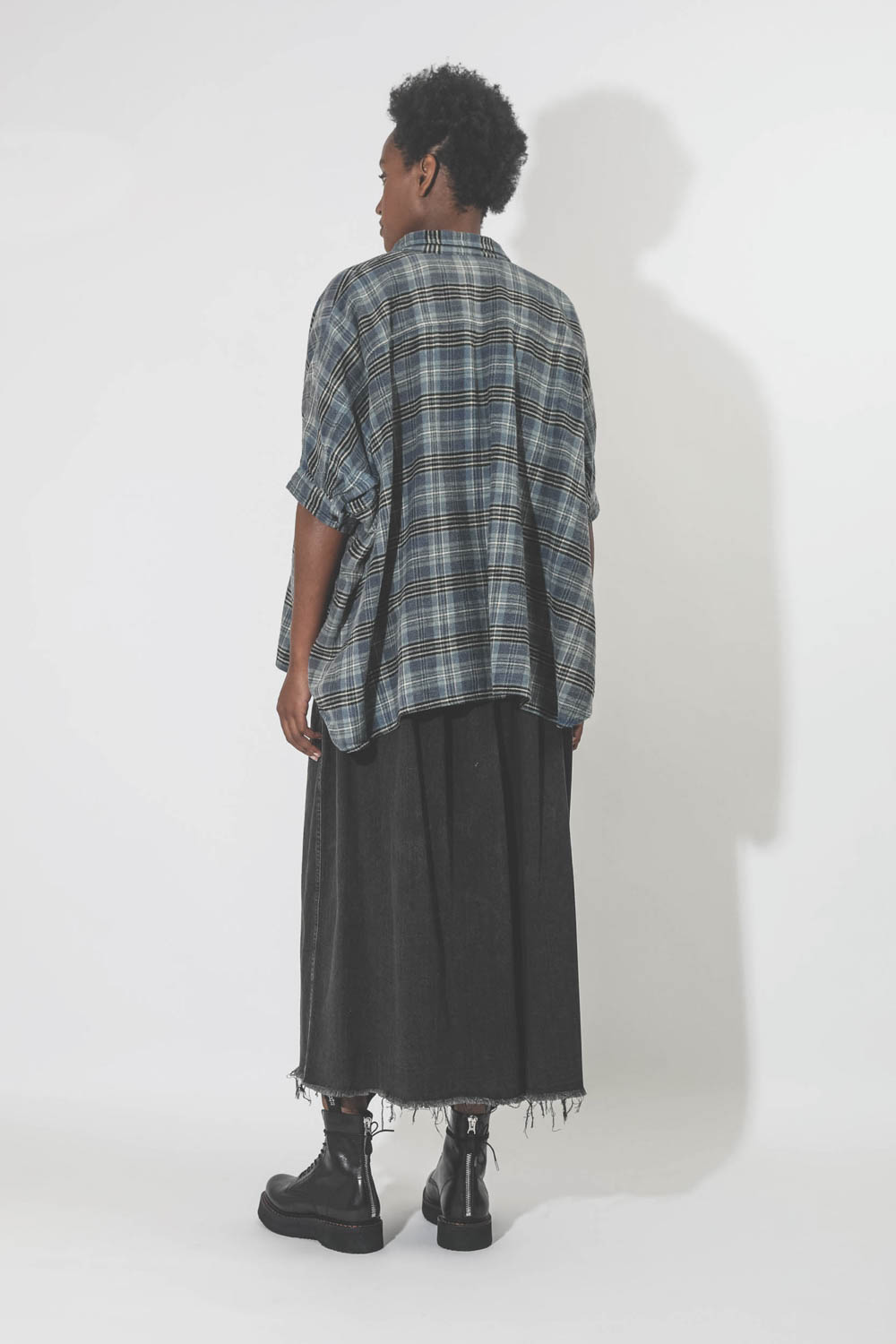 Plaid Oversized Boxy Shirt - Blue Plaid