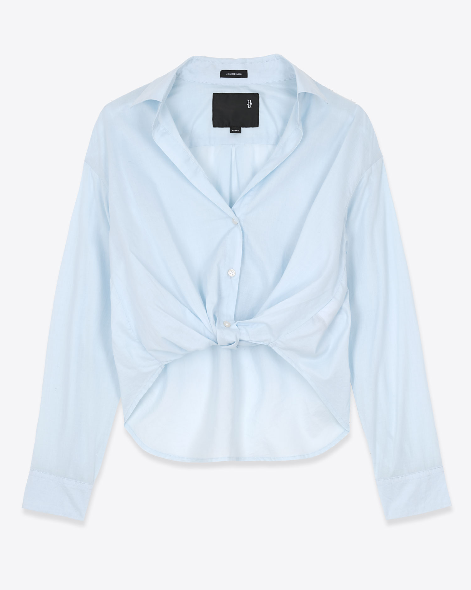 Chemise courte manches longues R13 en coton bleu ciel. 