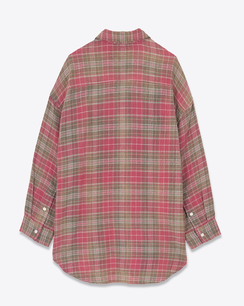 Chemise oversize à carreaux Drop Neck Workshirt en coton japonais rose. Vue de dos.