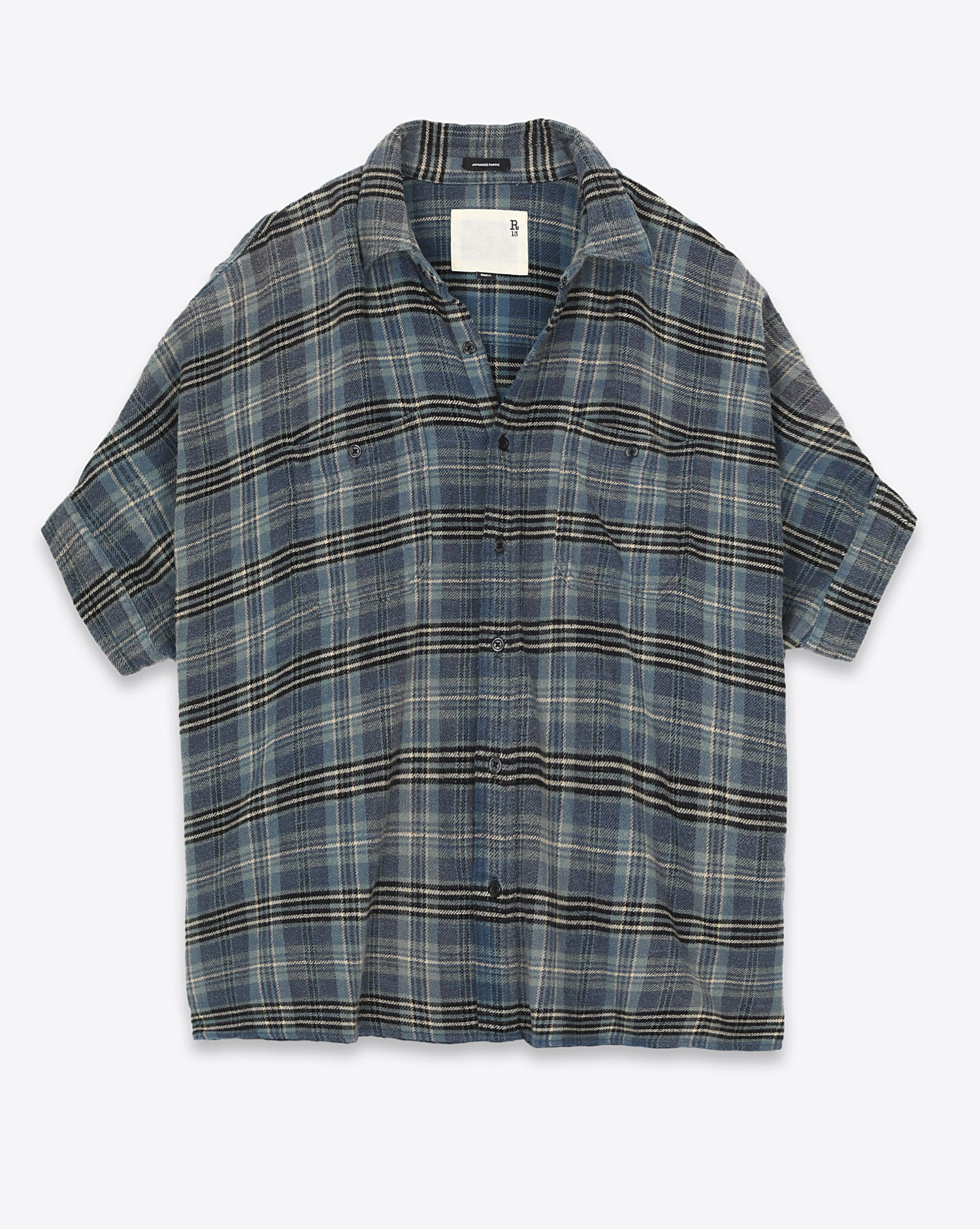 R13 Denim  Plaid Oversized Boxy Shirt - Blue Plaid