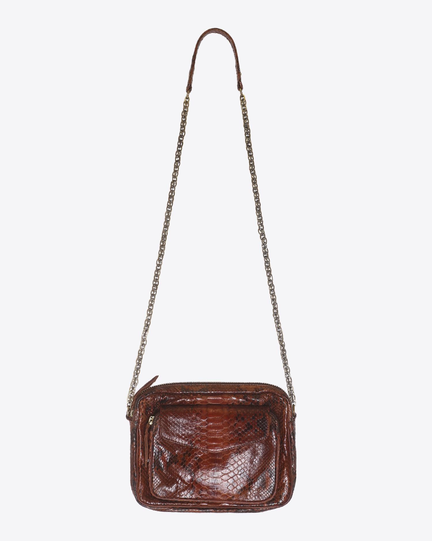Claris Virot Sac Python Big Charly Moka Chaine Or 