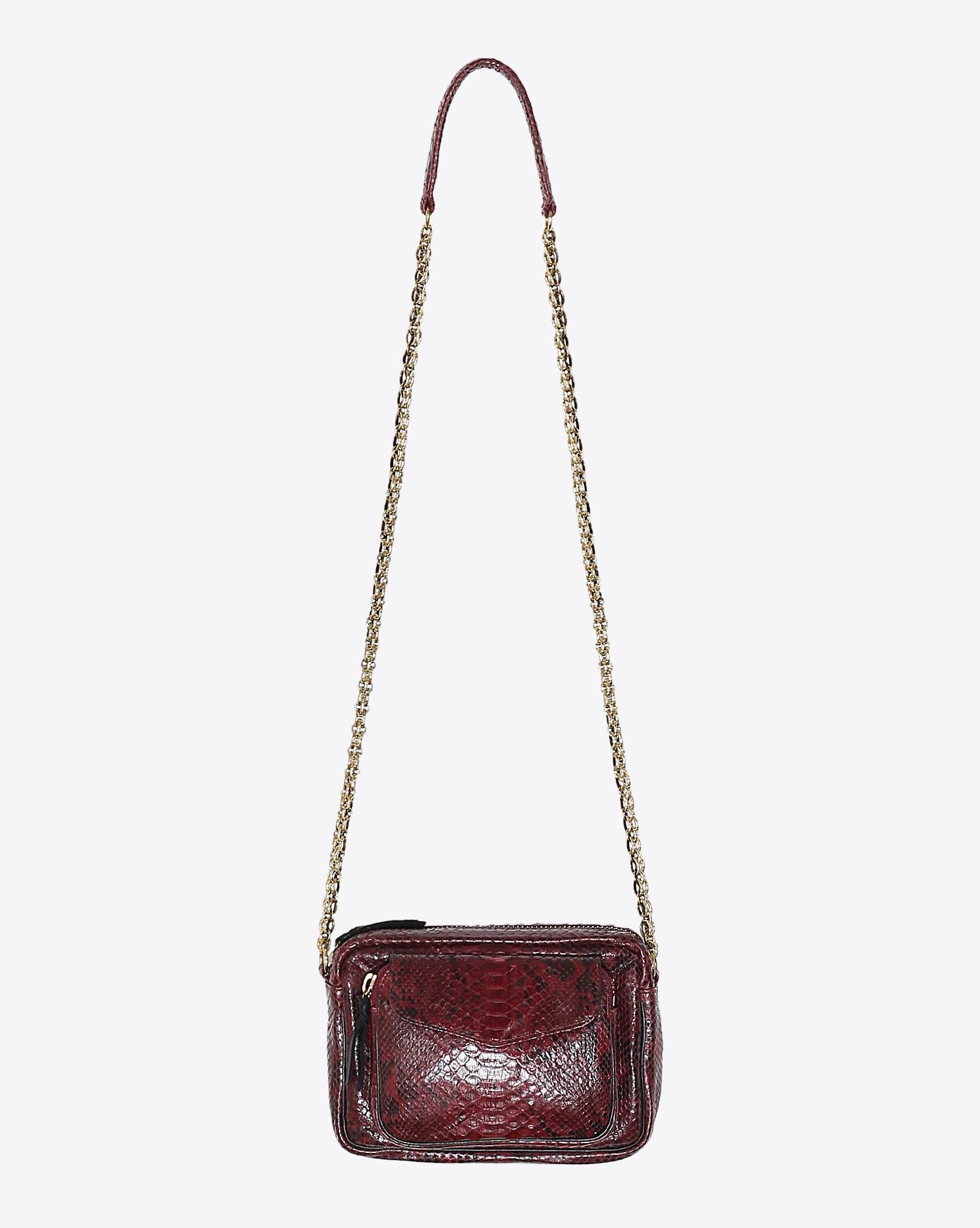 Claris Virot Sac Python Charly Burgundy Chaine Or   