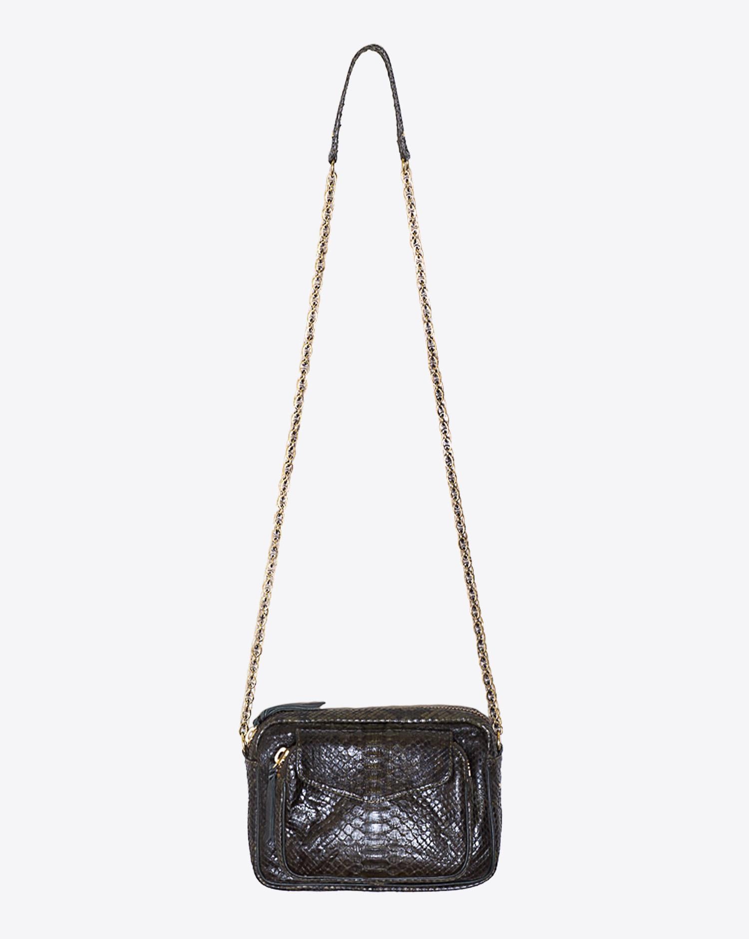 Claris Virot Sac Python Charly Dark Kaki Chaine Or  