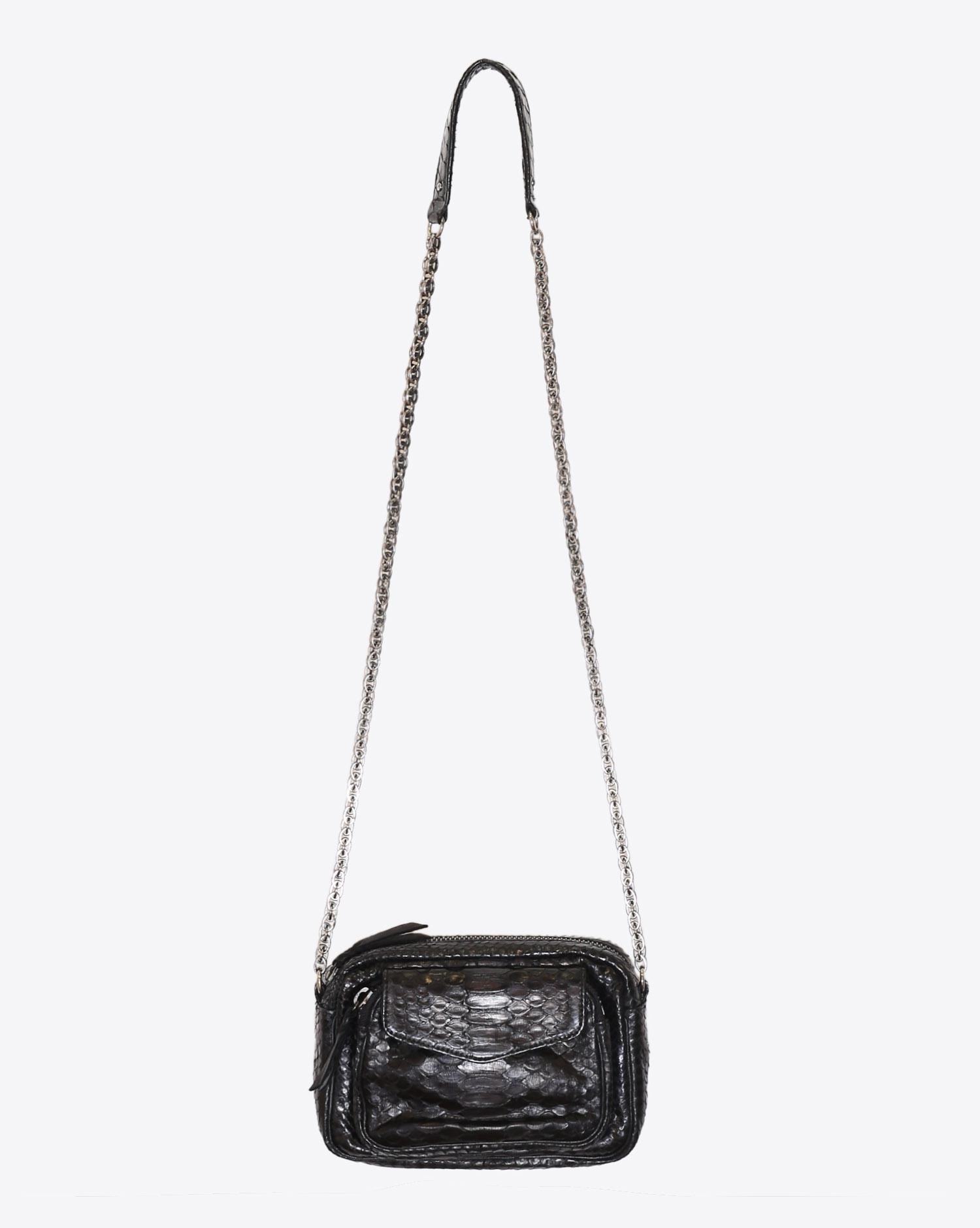 Claris Virot Sac Python Charly Noir Chaine Argent  