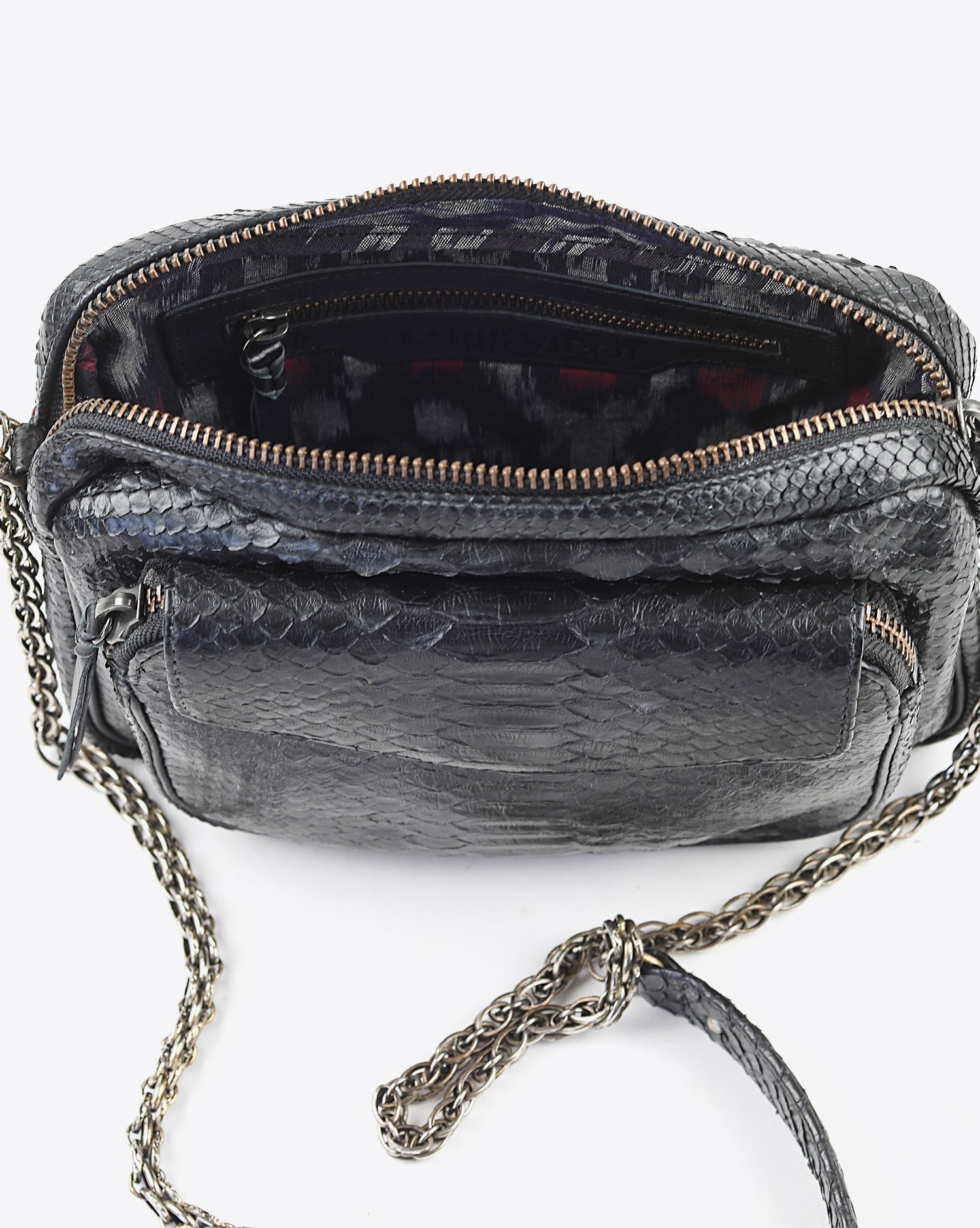 Image du produit Claris Virot Sac Python Charly Noir Chaine Argent   - 2
