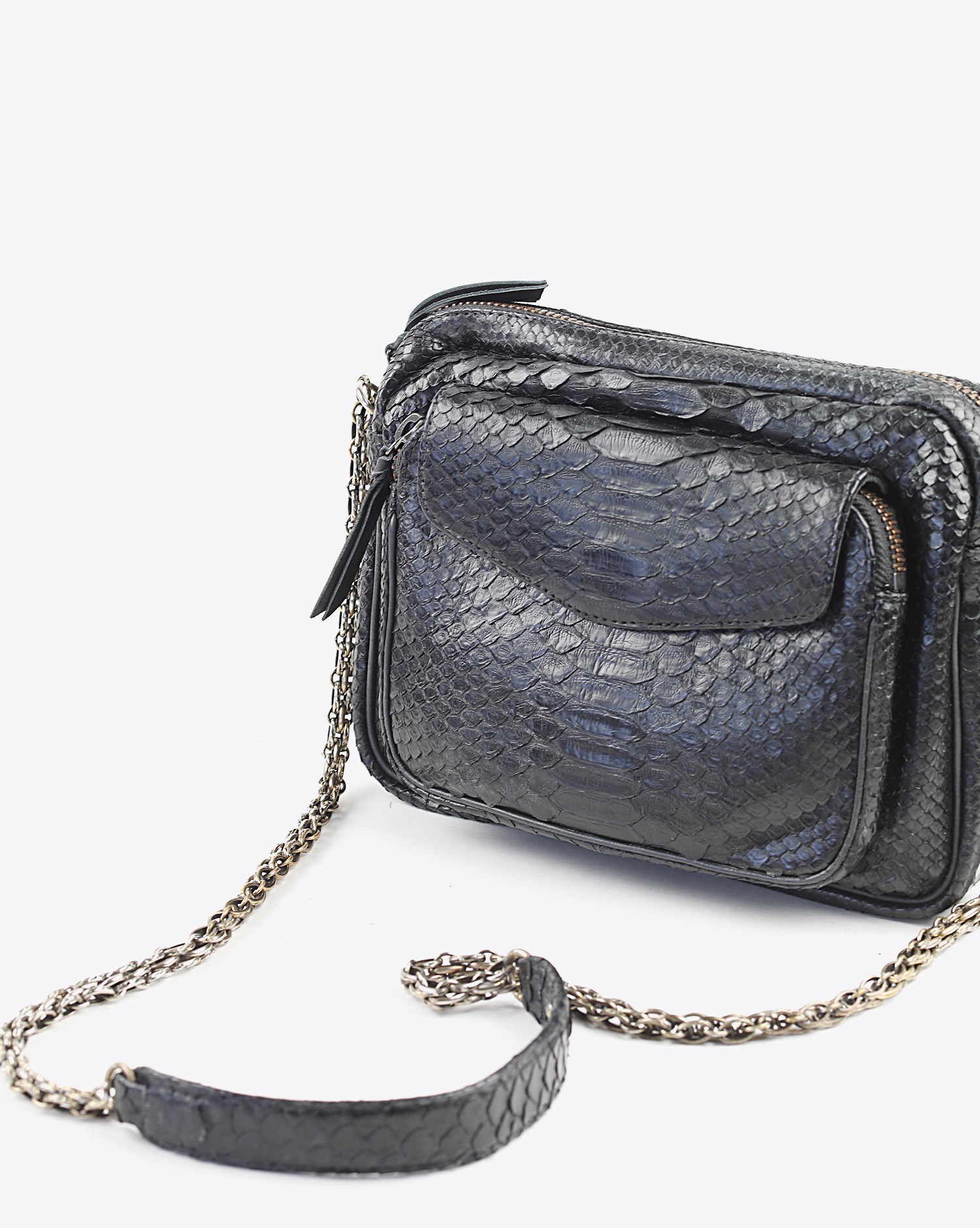 Image du produit Claris Virot Sac Python Charly Noir Chaine Argent   - 3