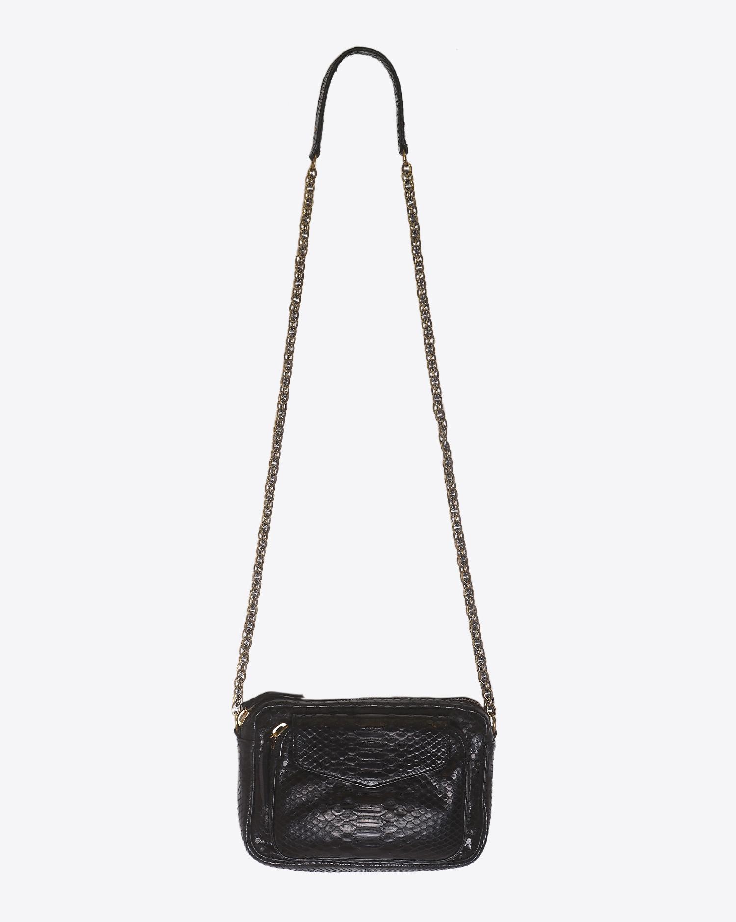 Claris Virot Sac Python Charly Noir Chaine Or  