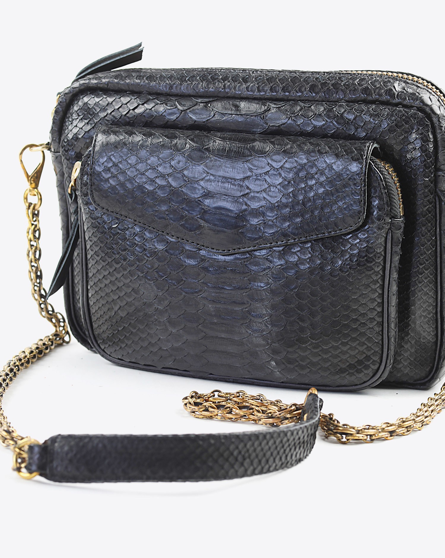 Image du produit Claris Virot Sac Python Charly Noir Chaine Or   - 2