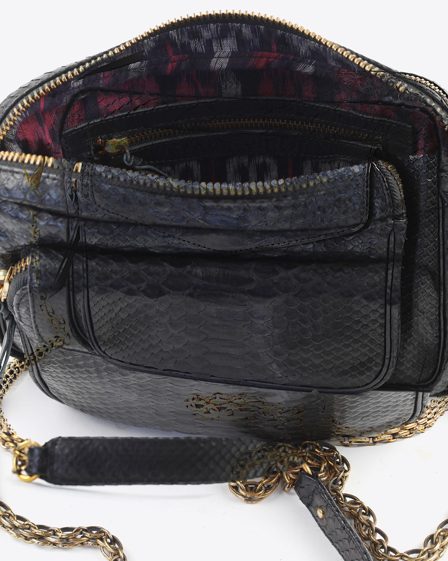 Sac à bandoulière en python Charly noir chaine or Claris Virot 
