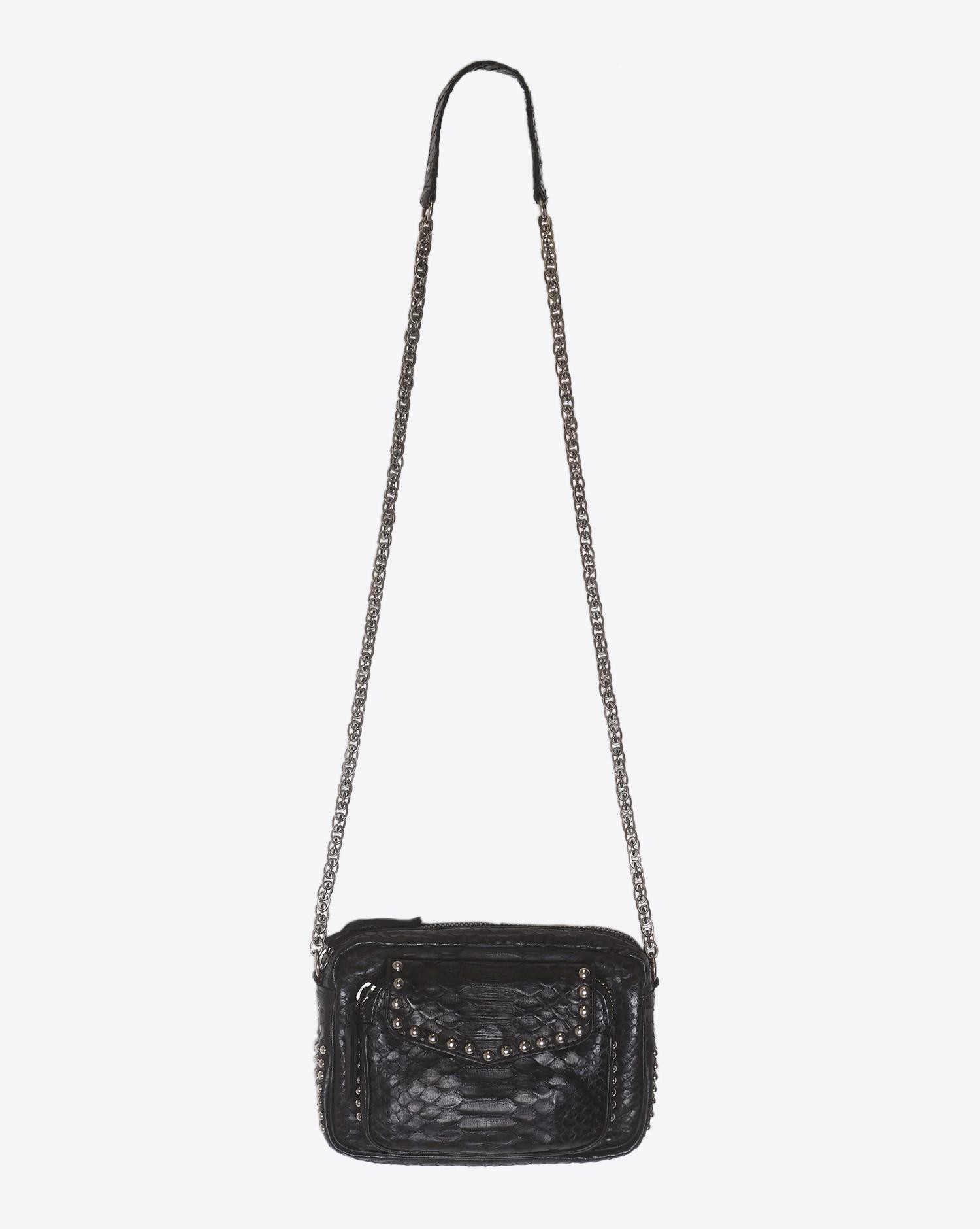 Sac en Python Charly Noir Clous bandoulière chaine argent Claris Virot  