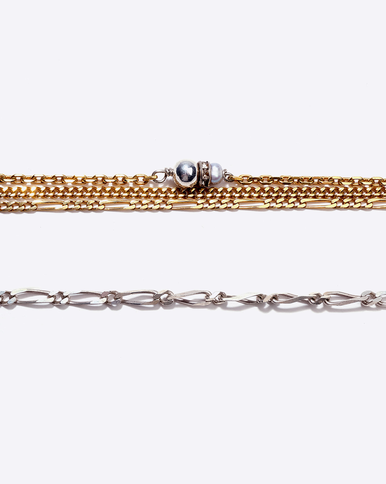 Anicet Collier Chaines et Perles 3 Argent et Plaqué Or
