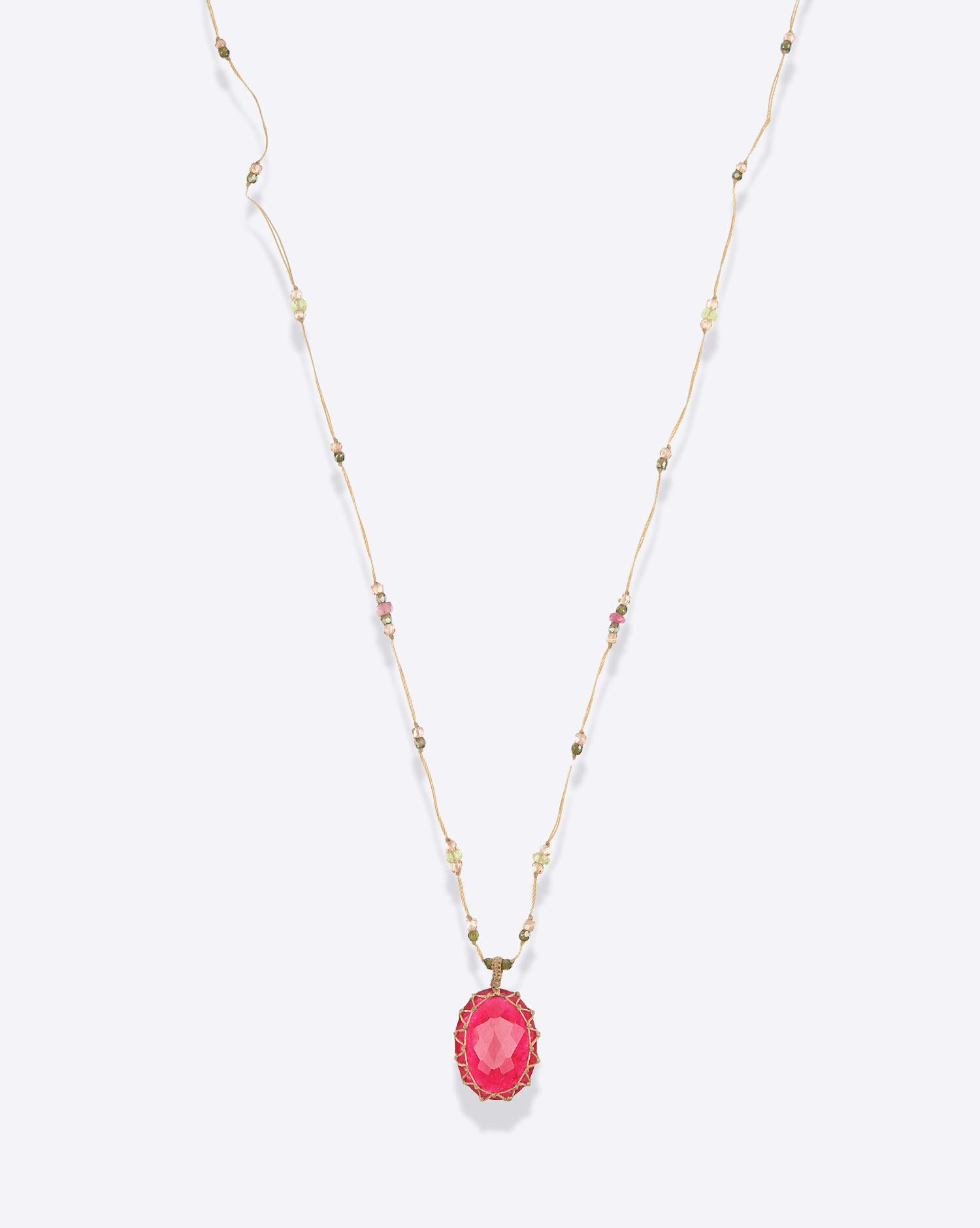 Collier Court Sharing  Tibétain V  Rubelite Pink 
