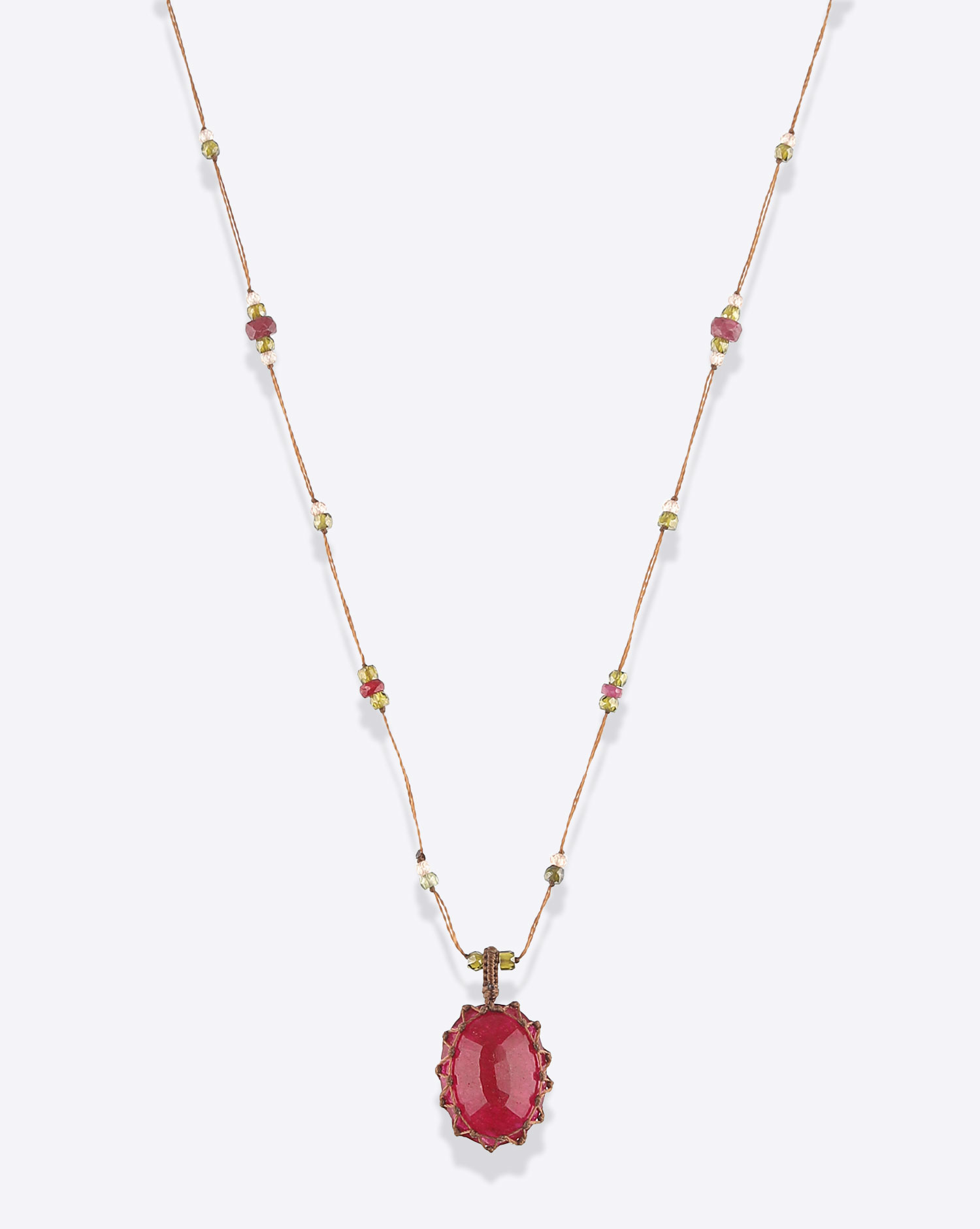 Collier court tibétain Sharing rubellite rouge 