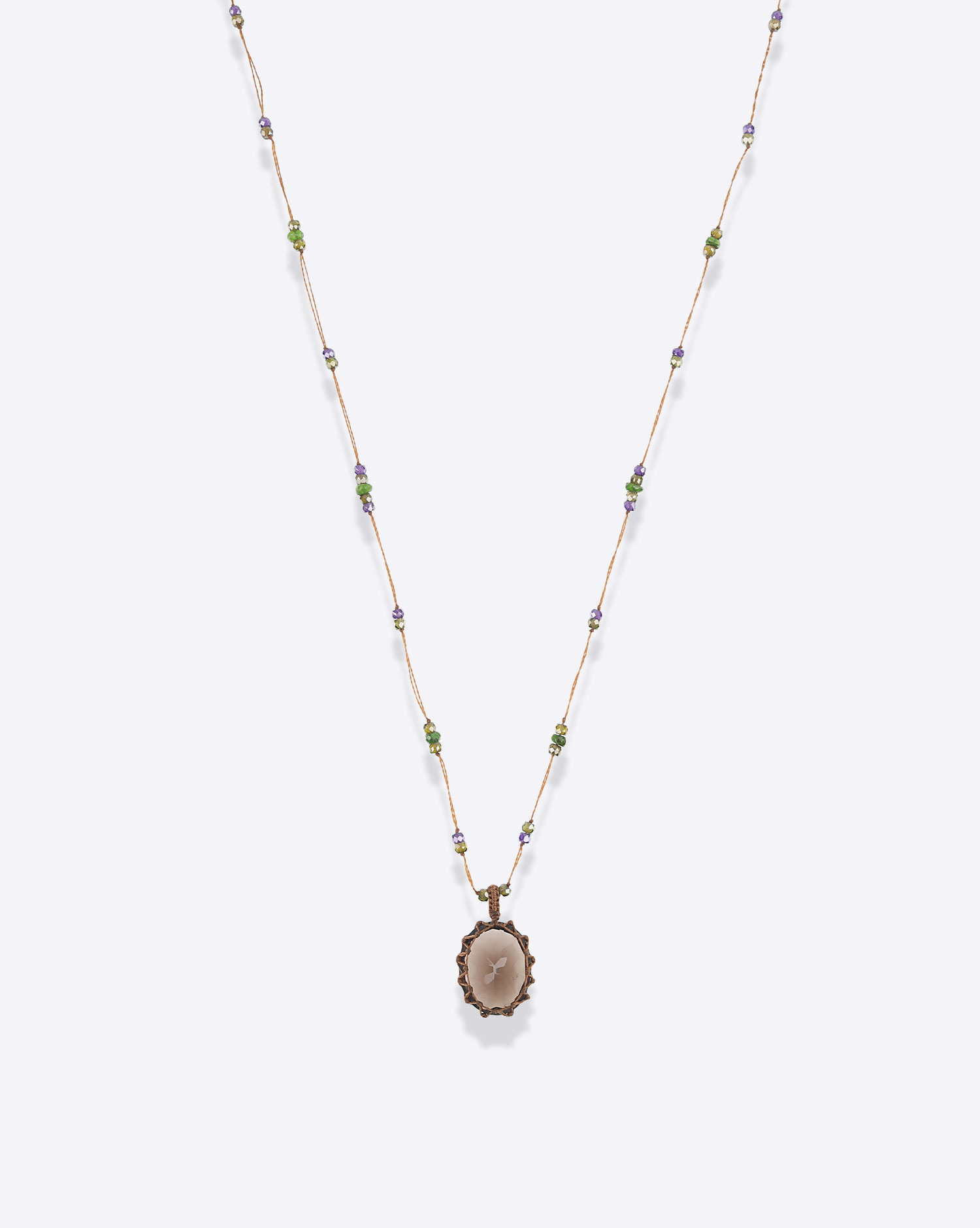 Collier Sharing Court Tibétain V  Smoky Quartz Foncé
