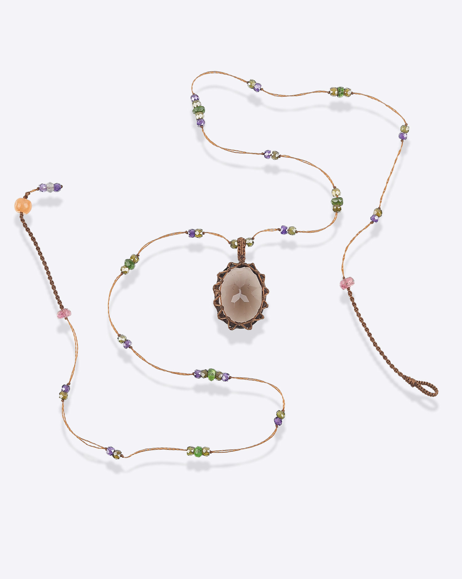 Collier Court Tibétain V  Smoky Quartz Foncé
