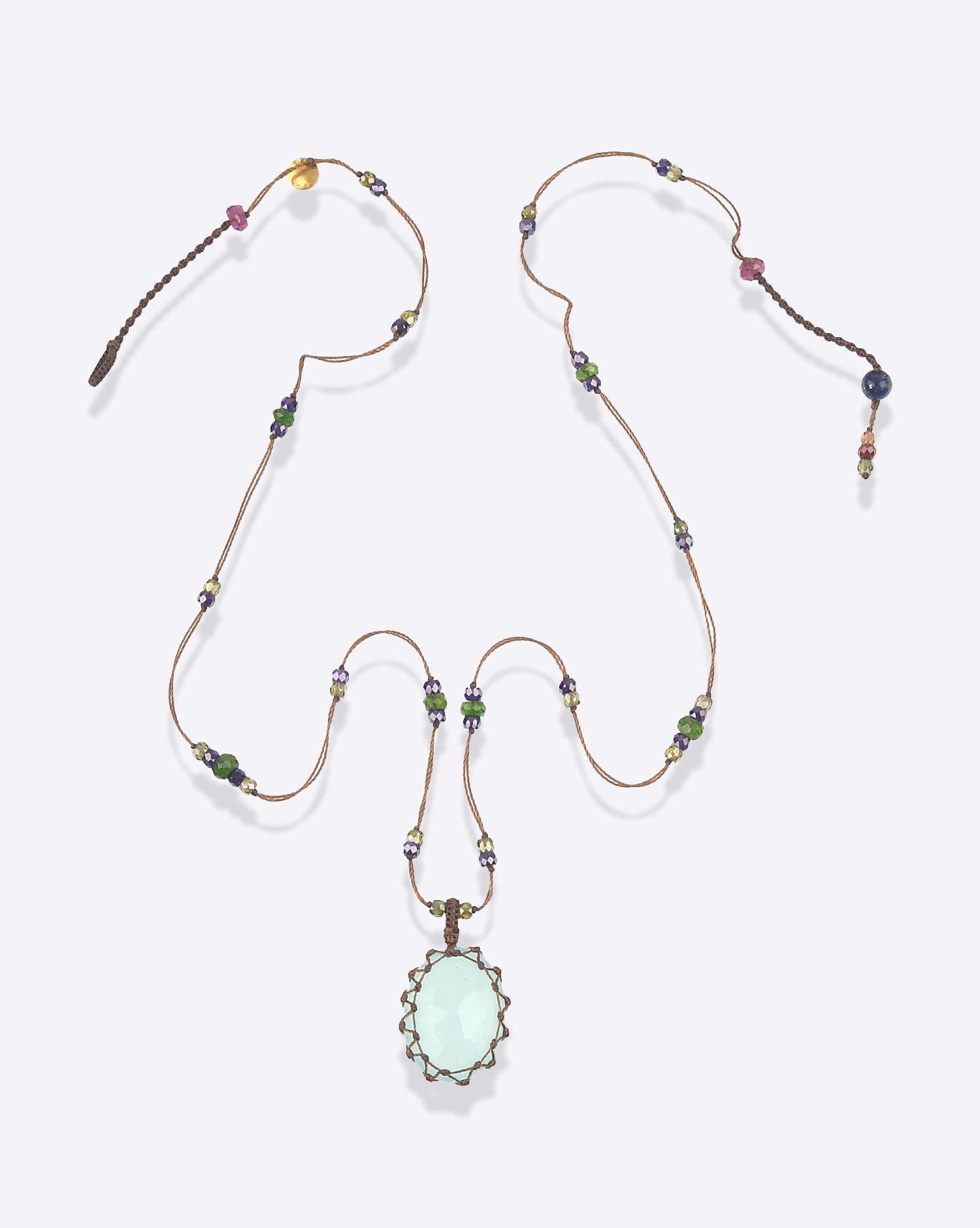 Collier  Sharing Court Tibétain V Calcédoine Blue
