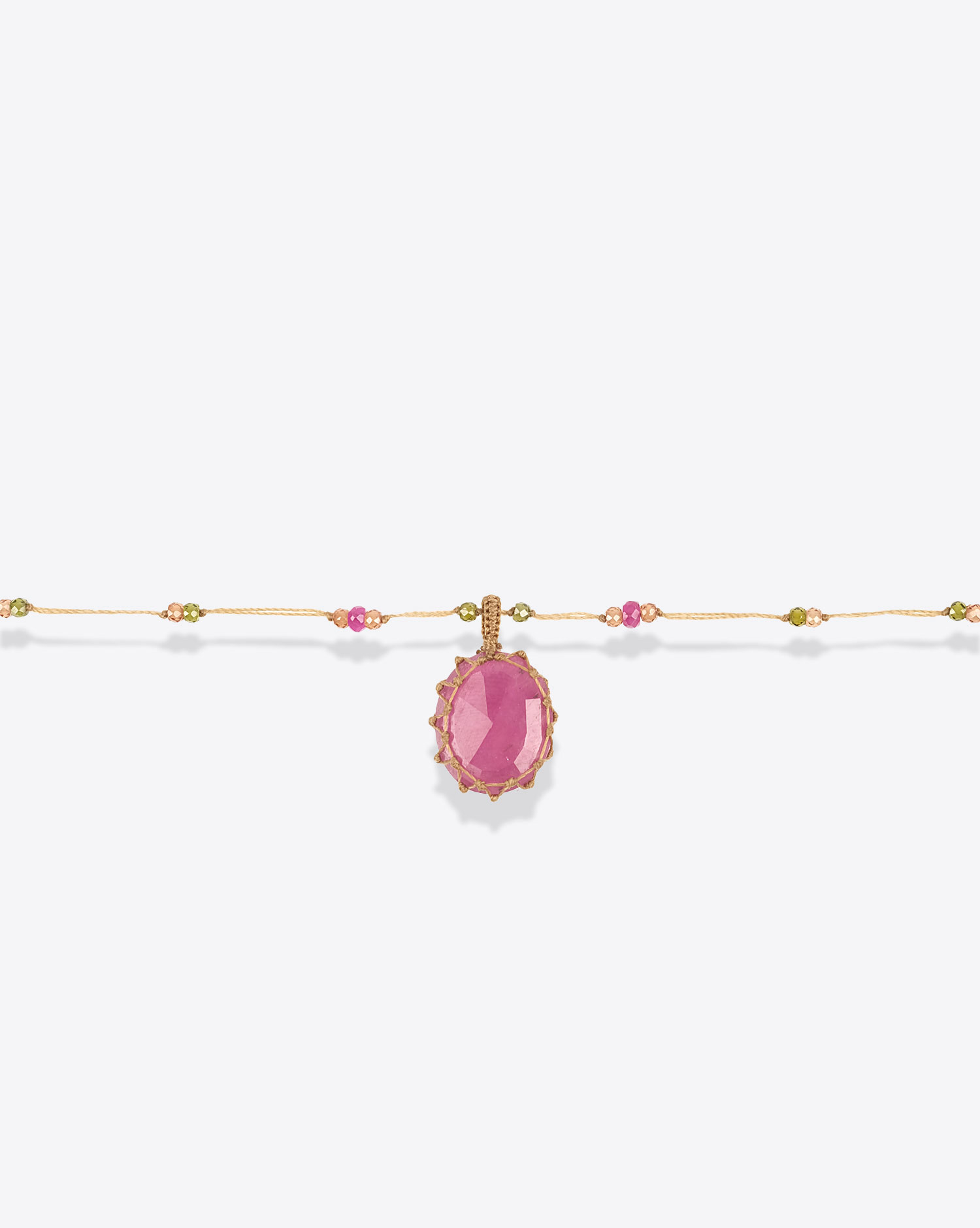 Collier Long Tibétain Sharing avec pierre Rubis sur cordon beige 