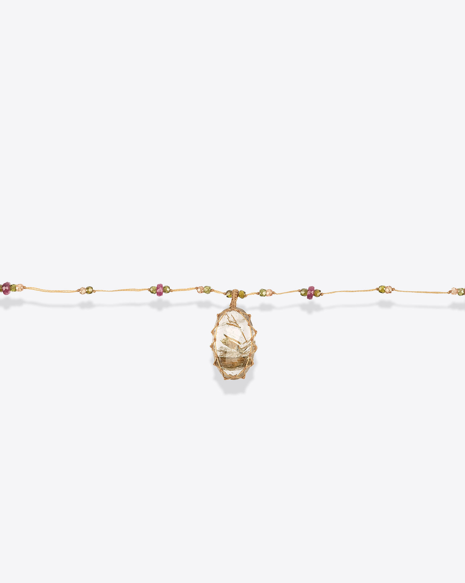 Collier Long Tibétain Sharing avec pierre Rutile Quartz Gold