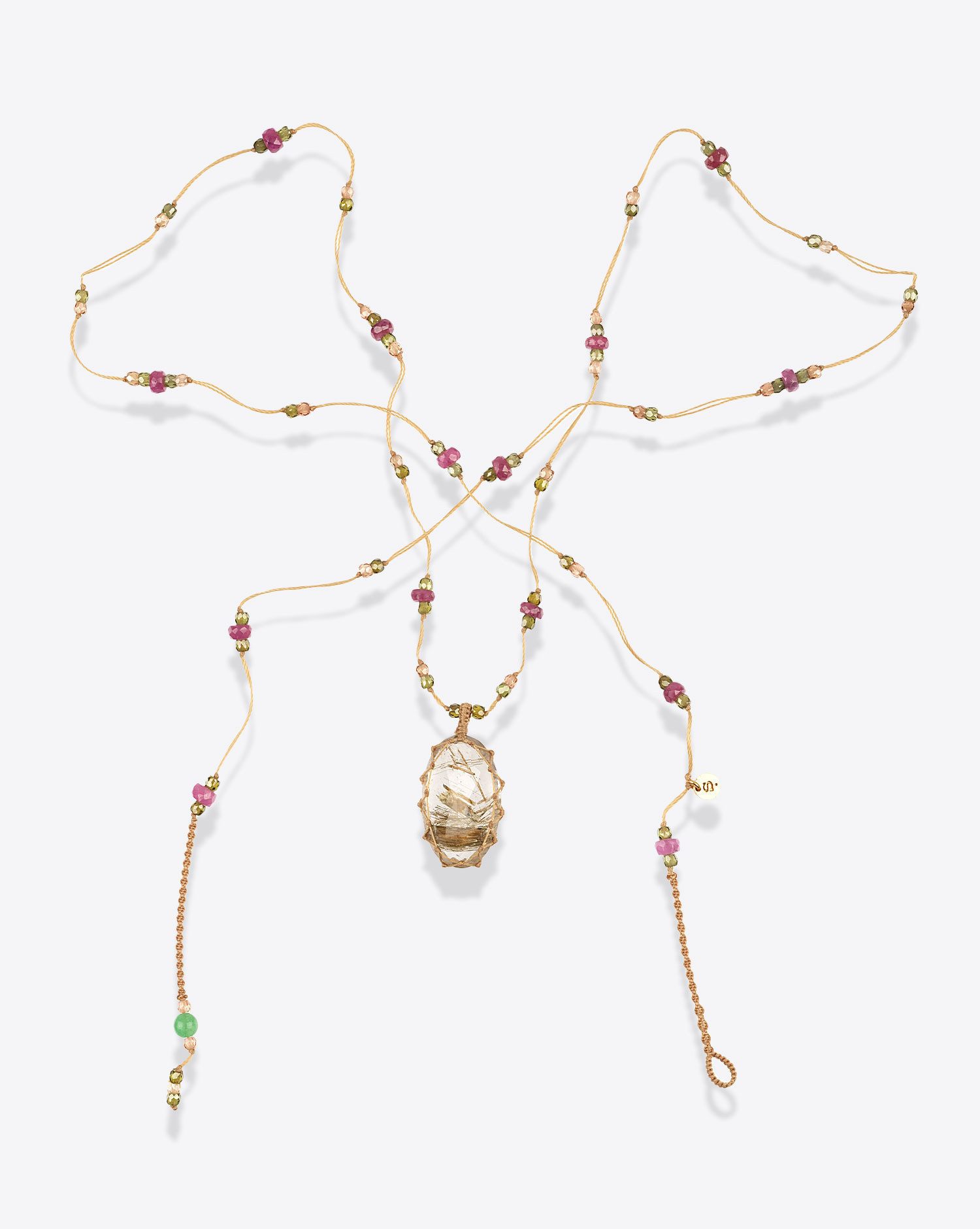 Collier Long Tibétain Sharing avec pierre Rutile Quartz Gold