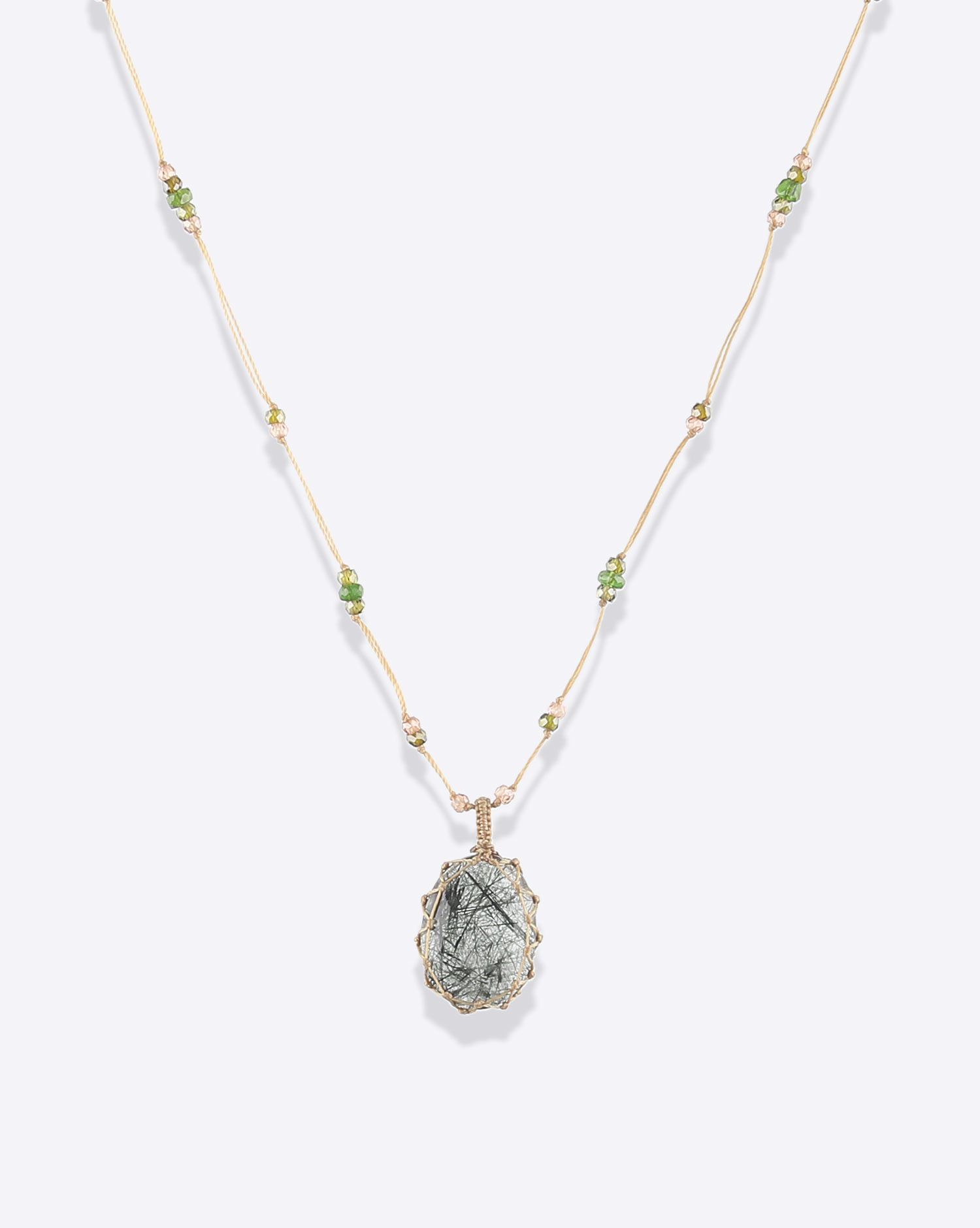 Collier Court Tibétain VVV  Rutile Quartz noir Sharing 