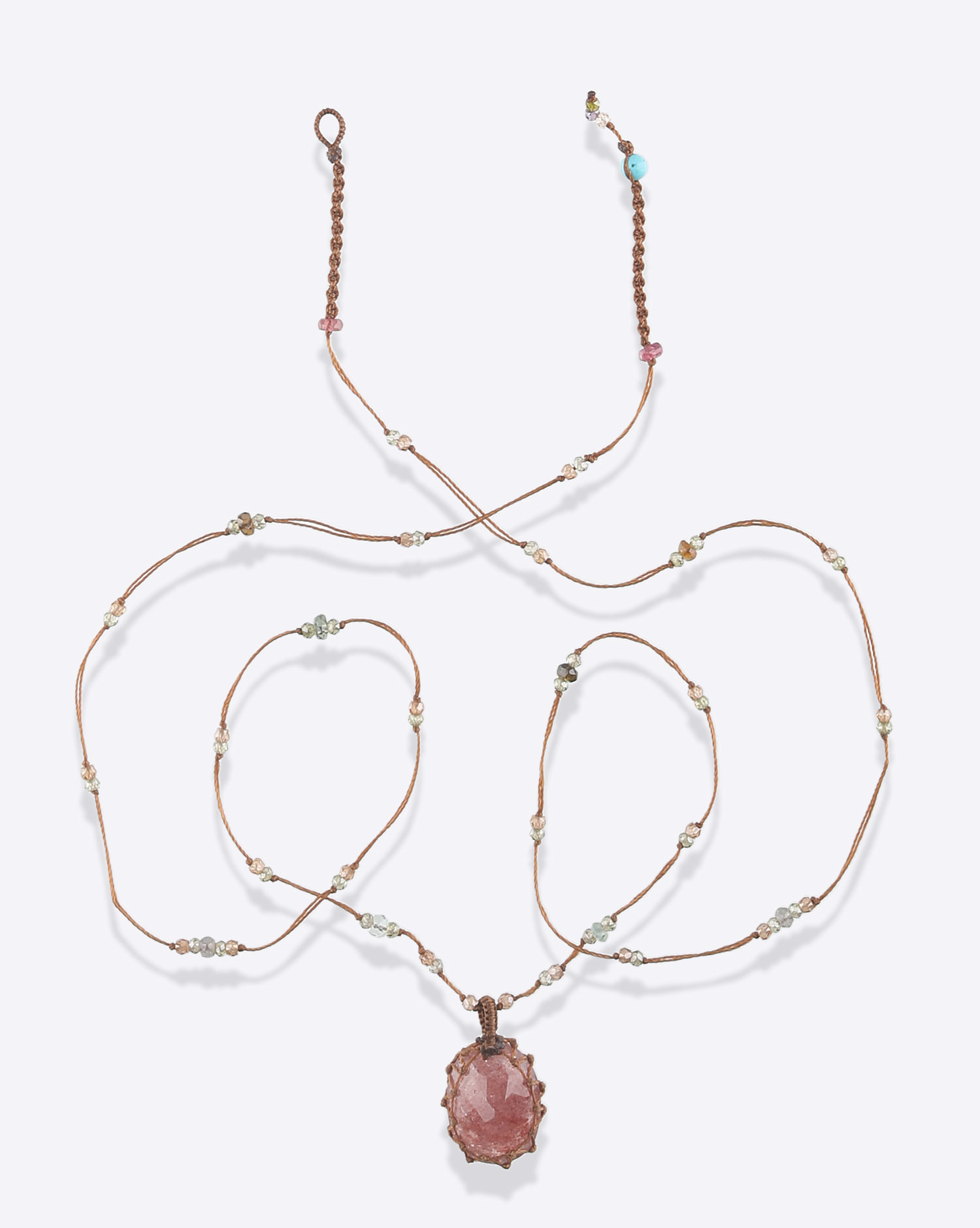 Collier long Tibétain Strawberry Quartz Pink Sharing. 