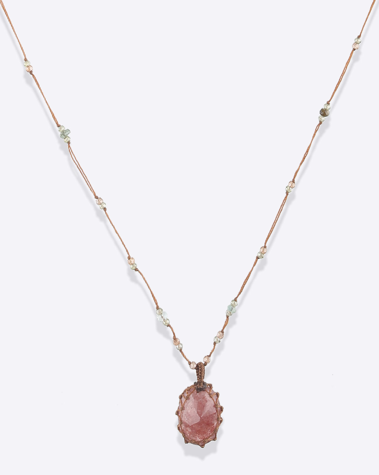 Collier long Tibétain Strawberry Quartz Pink Sharing. 