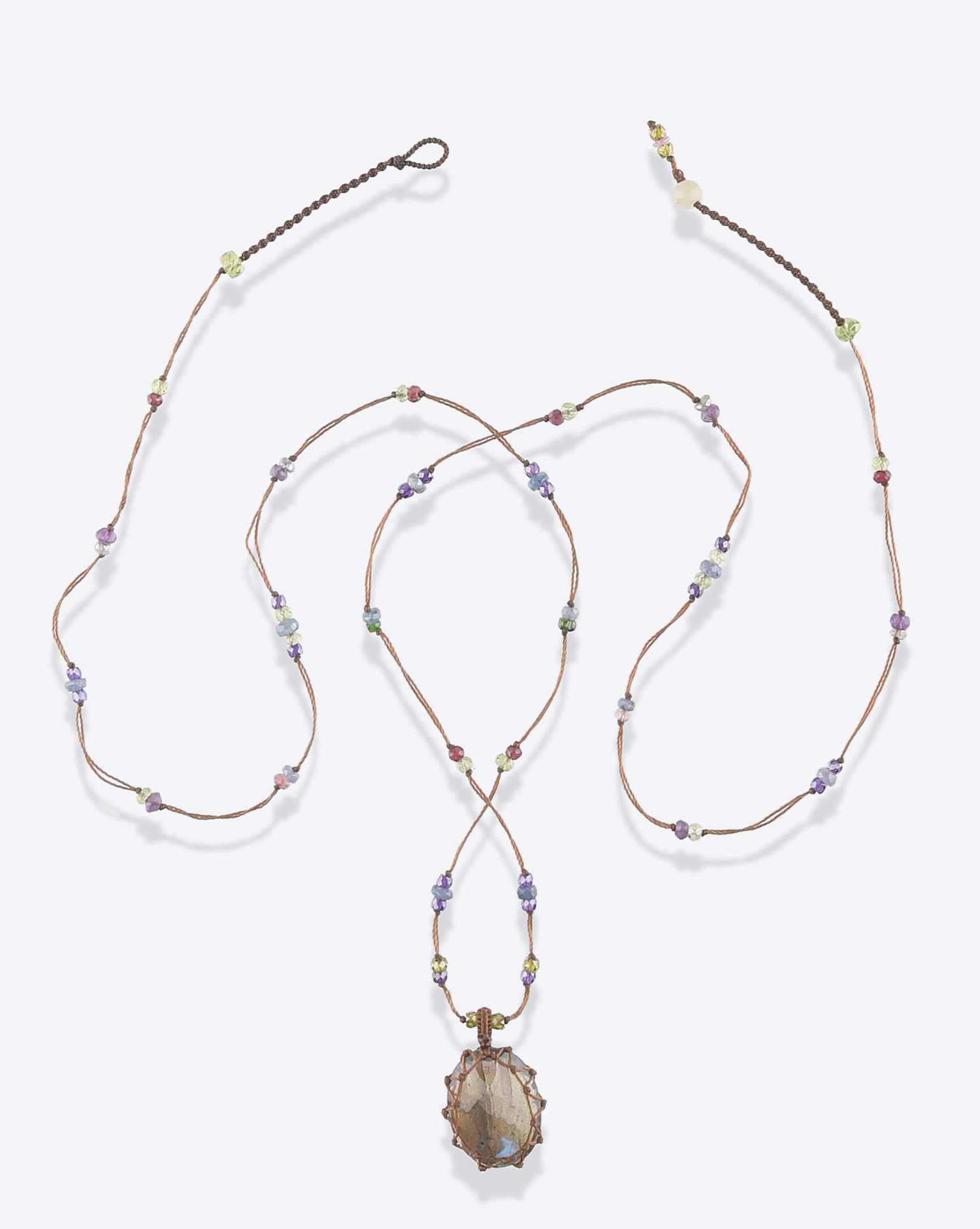 Collier long Tibétain sur cordon Labradorite blue Sharing