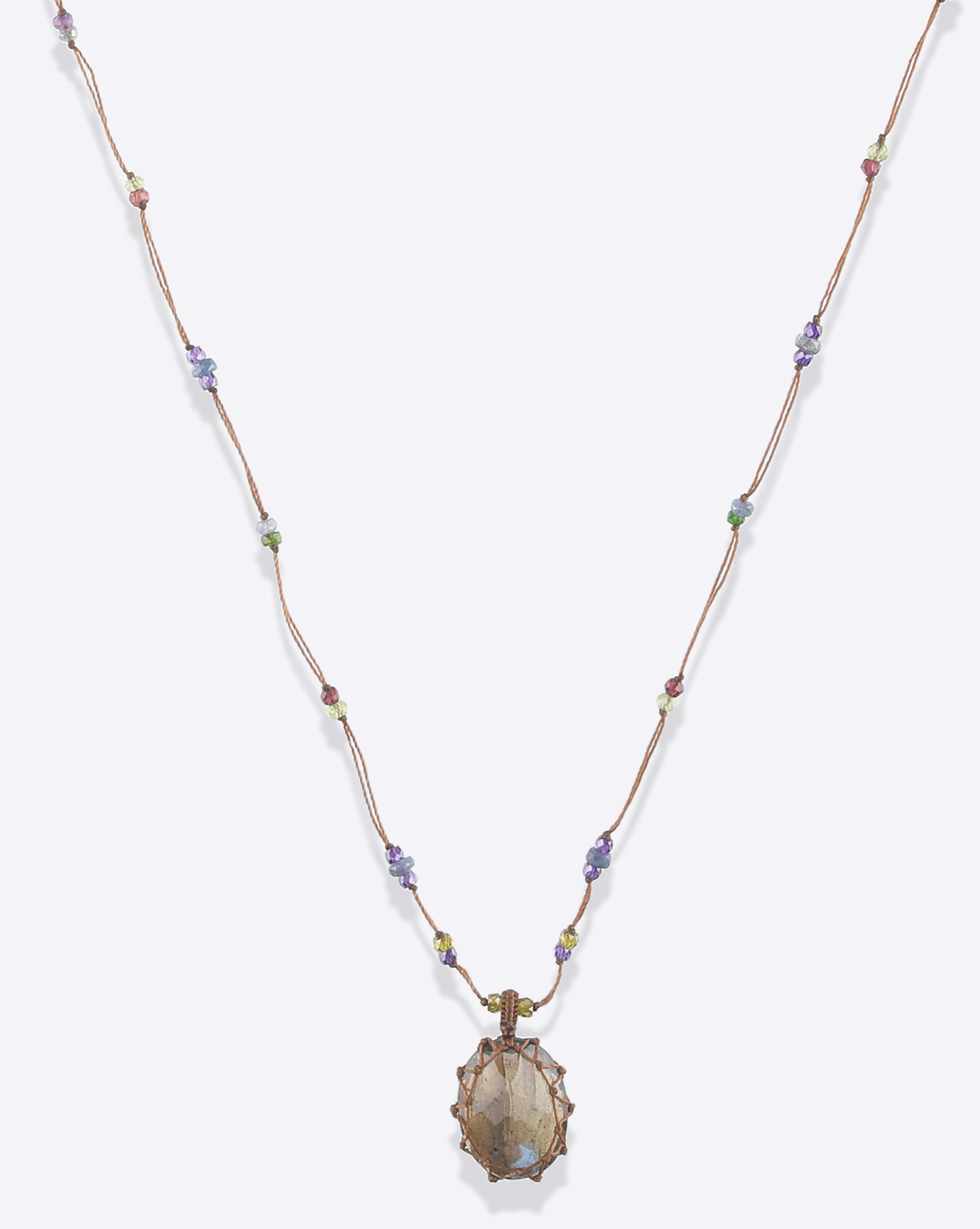 Collier long Tibétain sur cordon Labradorite blue Sharing