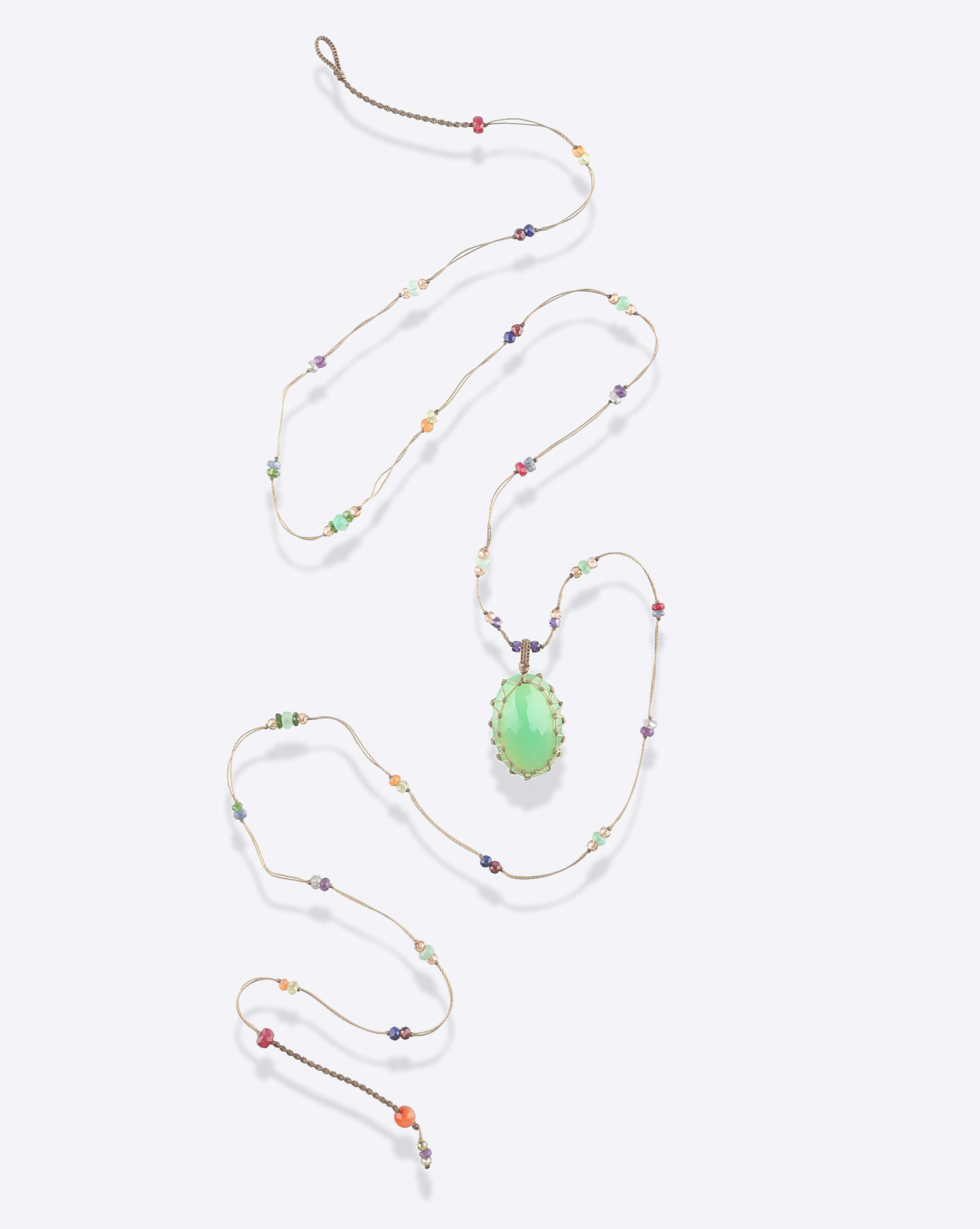 Collier long Tibétain Chrysoprase Sharing bijoux. Pièce unique.