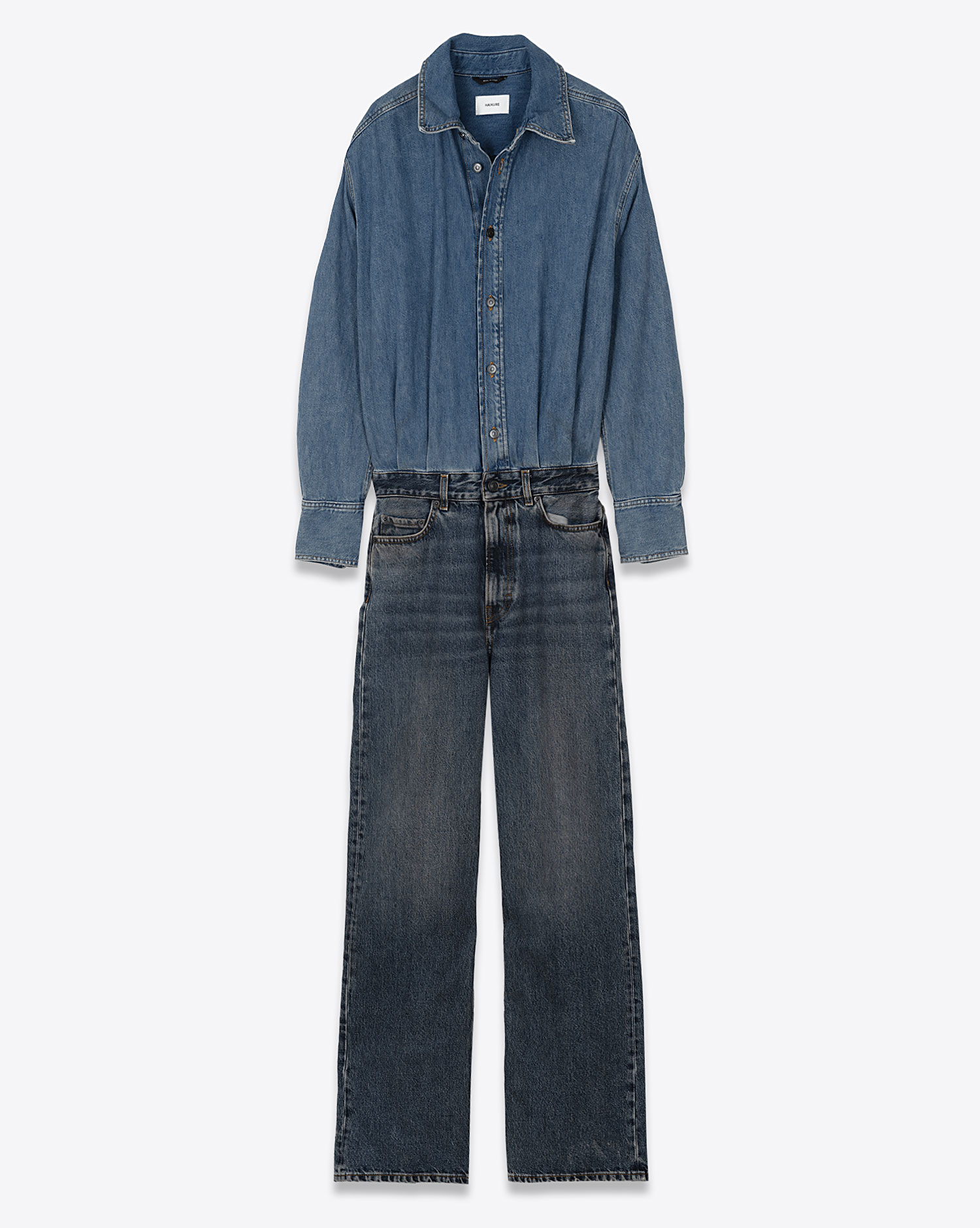 Produit Combinaison pantalon Tessie Haikure en denim bleu. Vue face. 
