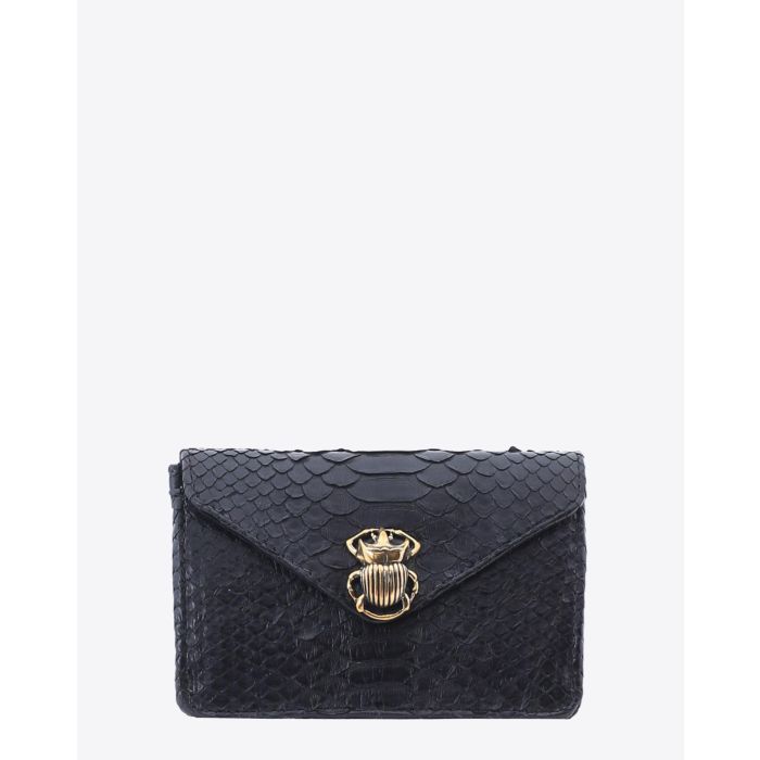 Claris Virot Porte Cartes Python Alex - Noir Scarabee doré  