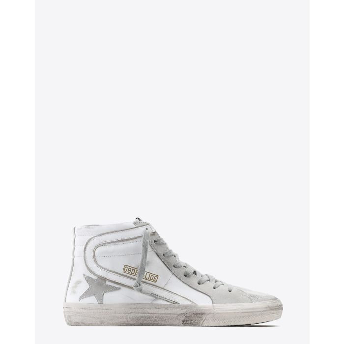 Golden Goose homme Sneakers montantes en cuir blanc Slide White Leather. Profil.   