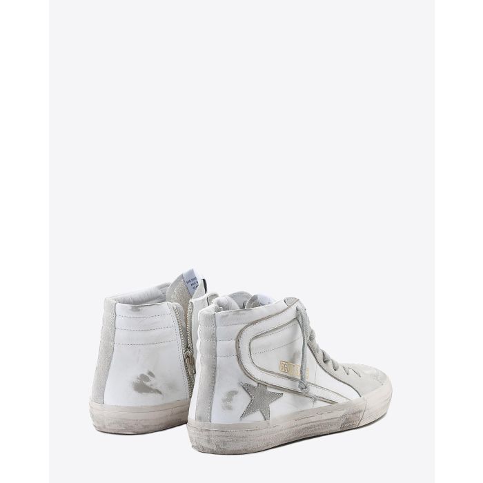 Golden Goose homme Sneakers montantes en cuir blanc Slide White Leather. Dos.   